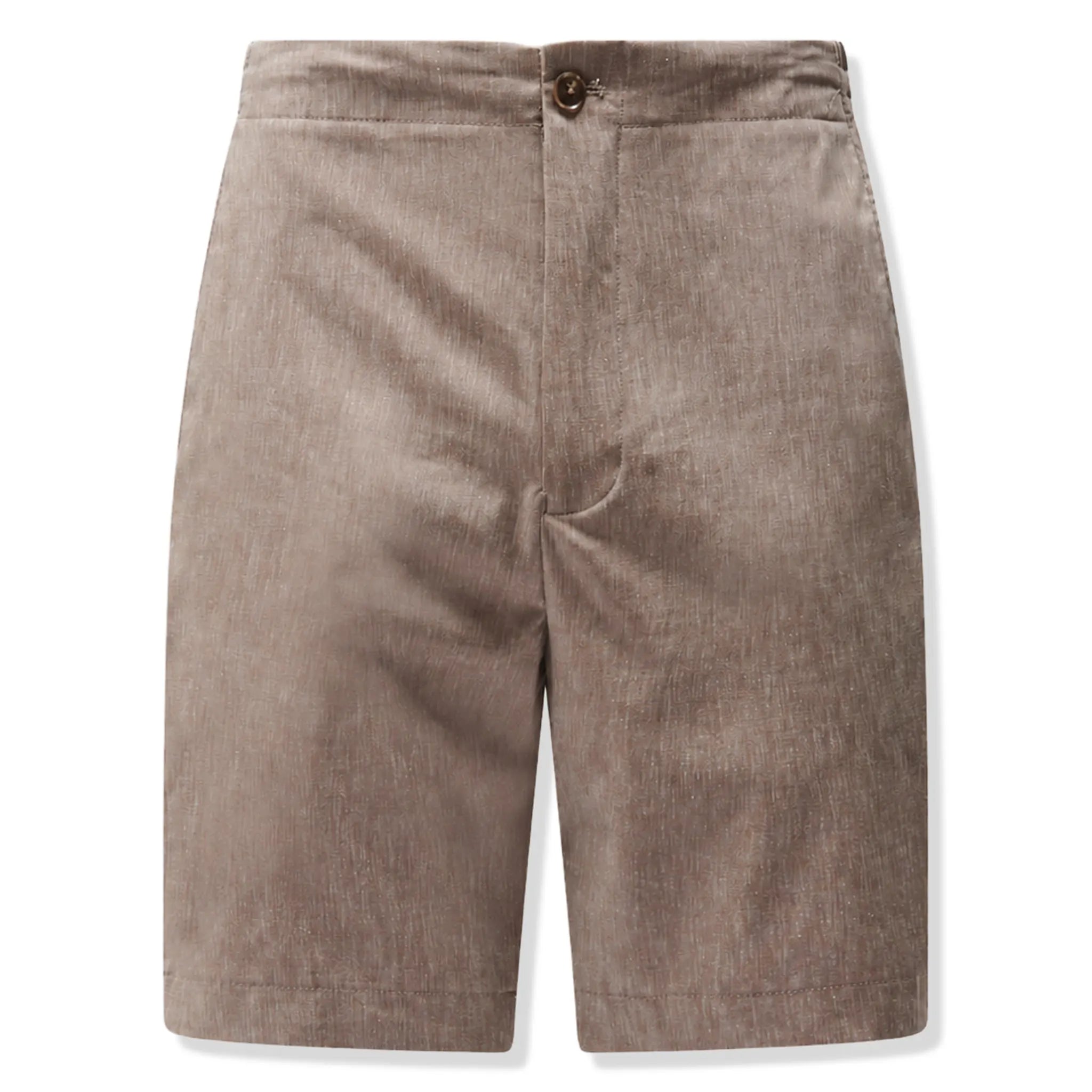 Front View of Peckham Rye Lido Linen Blend Bermuda Caribou Shorts
