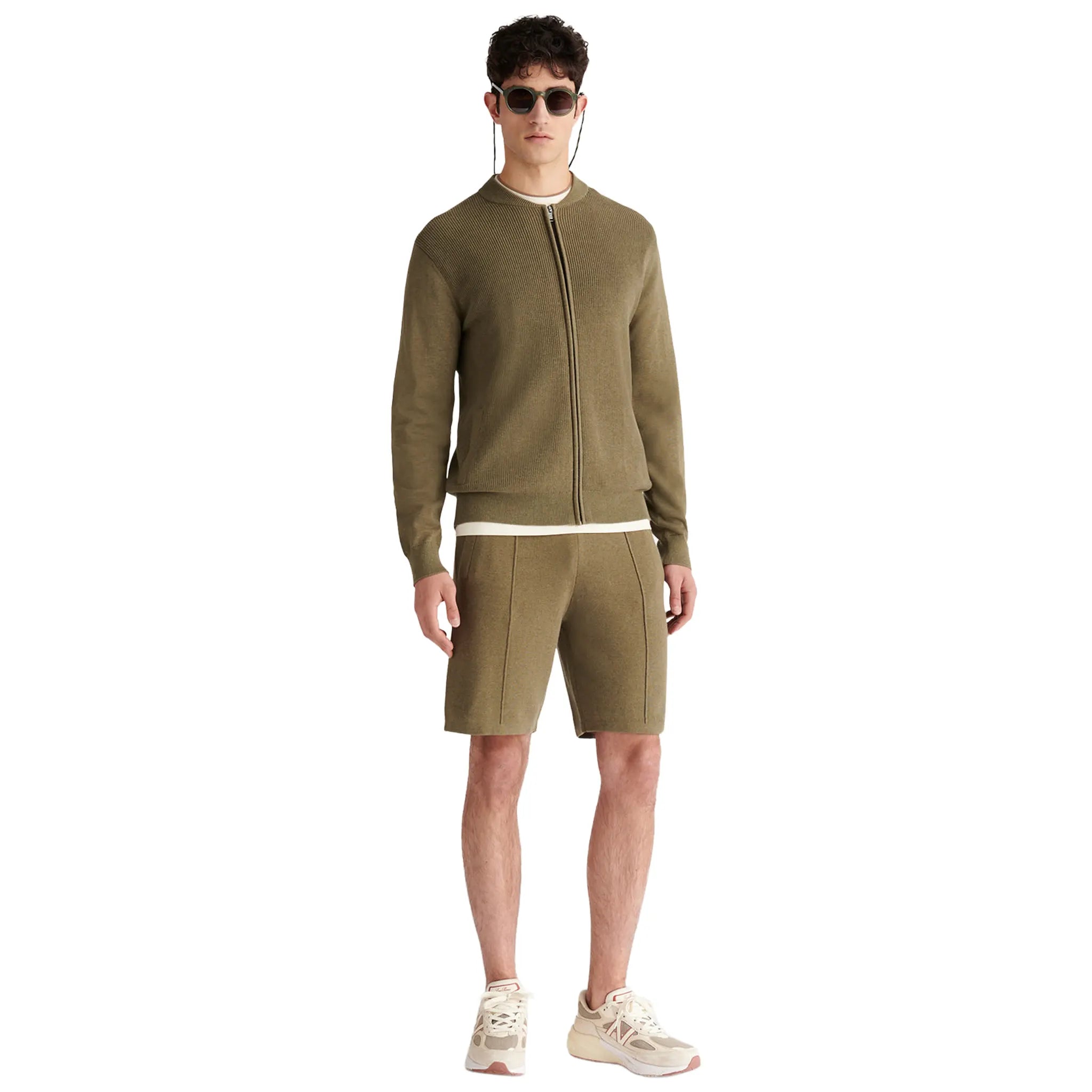 Front View of Peckham Rye Milano Knit Bomber Tea Leaf Cardigan