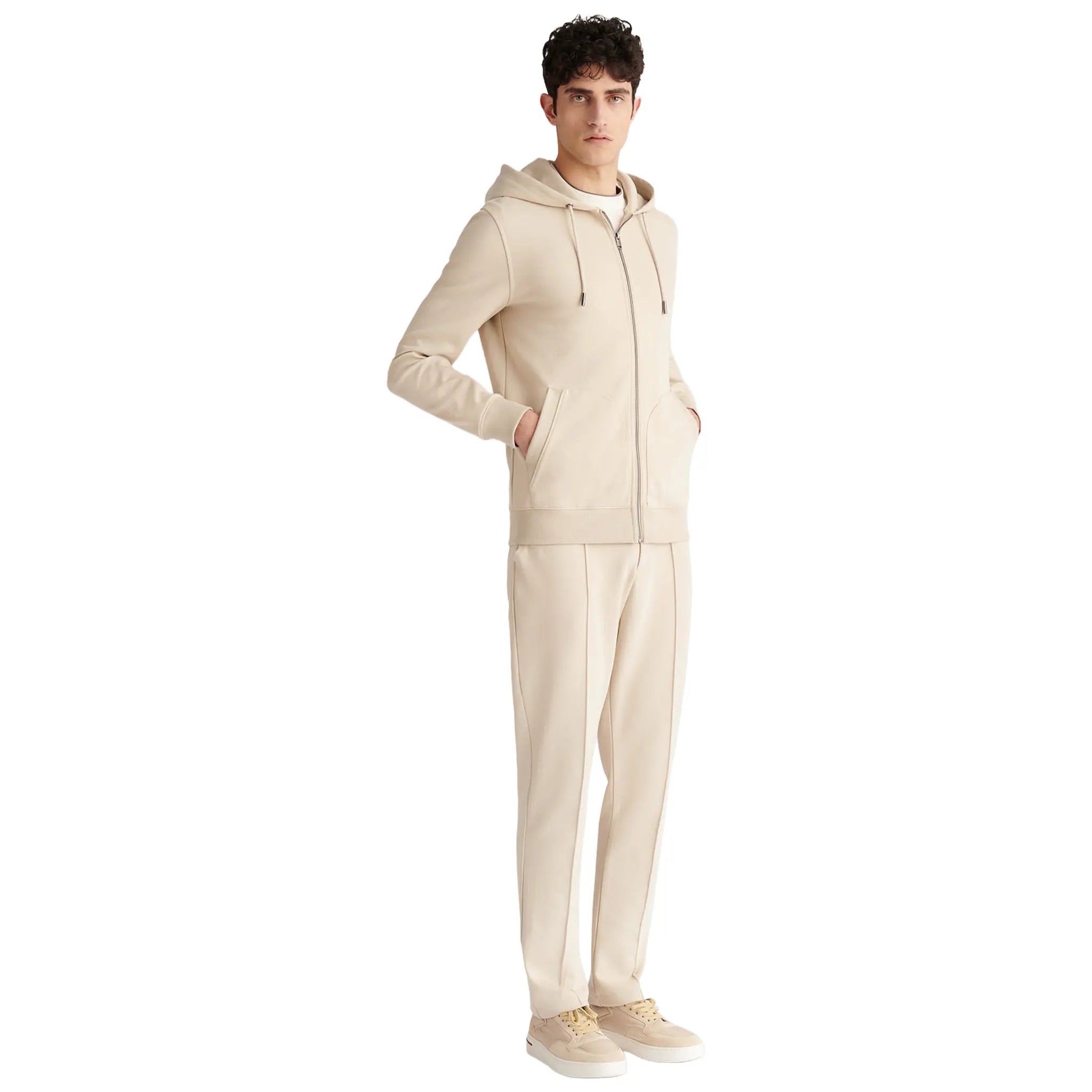 Front Side View of Peckham Rye Riva Jersey Interlock Peyote Trousers