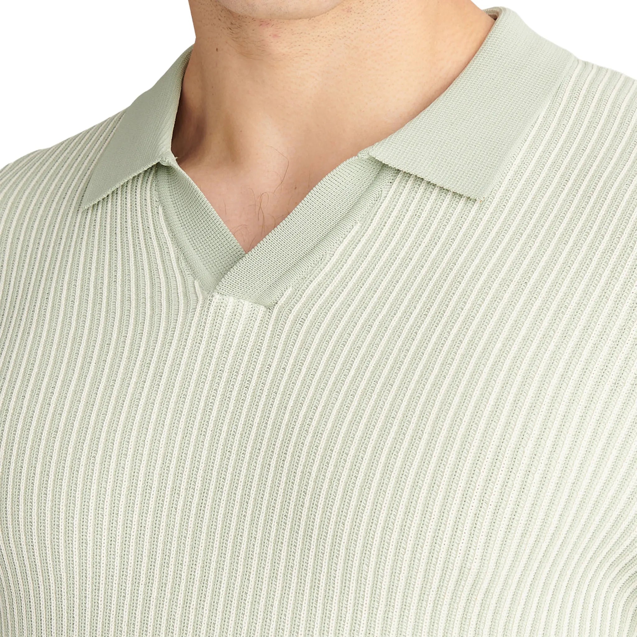 Detailed Neck View of Peckham Rye Sidney Revere Knit Seafoam Polo Shirt