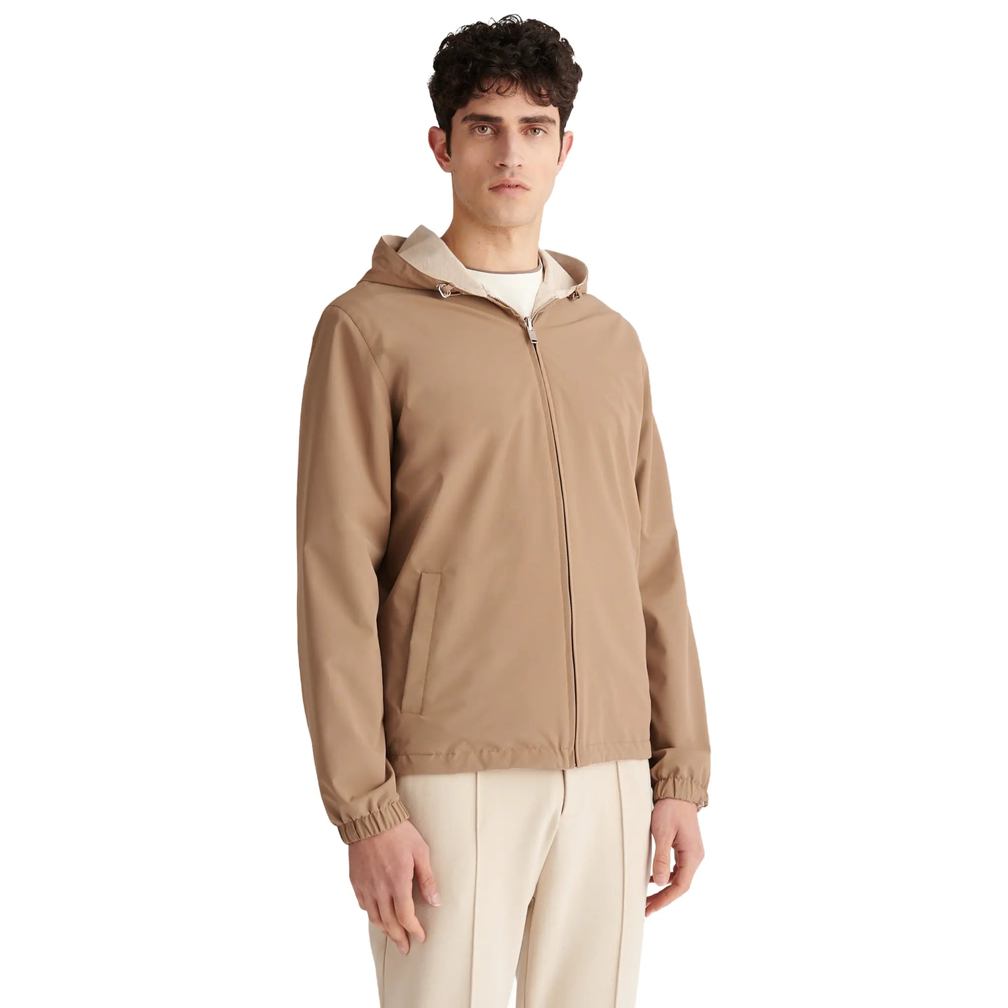 Front View of Peckham Rye Sloane Reversible Caribou Hooded Jacket