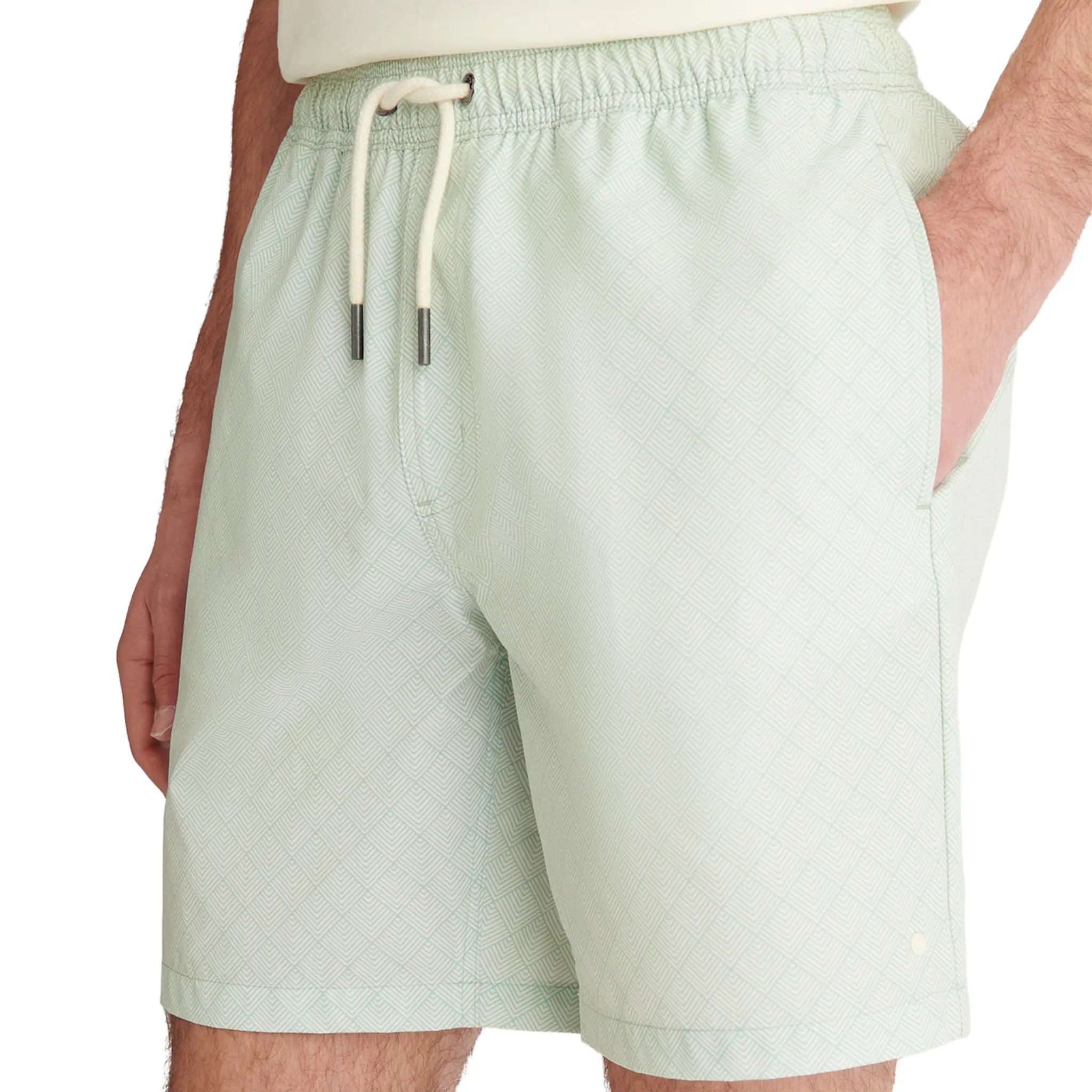Front Side View of Peckham Rye The 305 Monogram Seafoam Swim Shorts