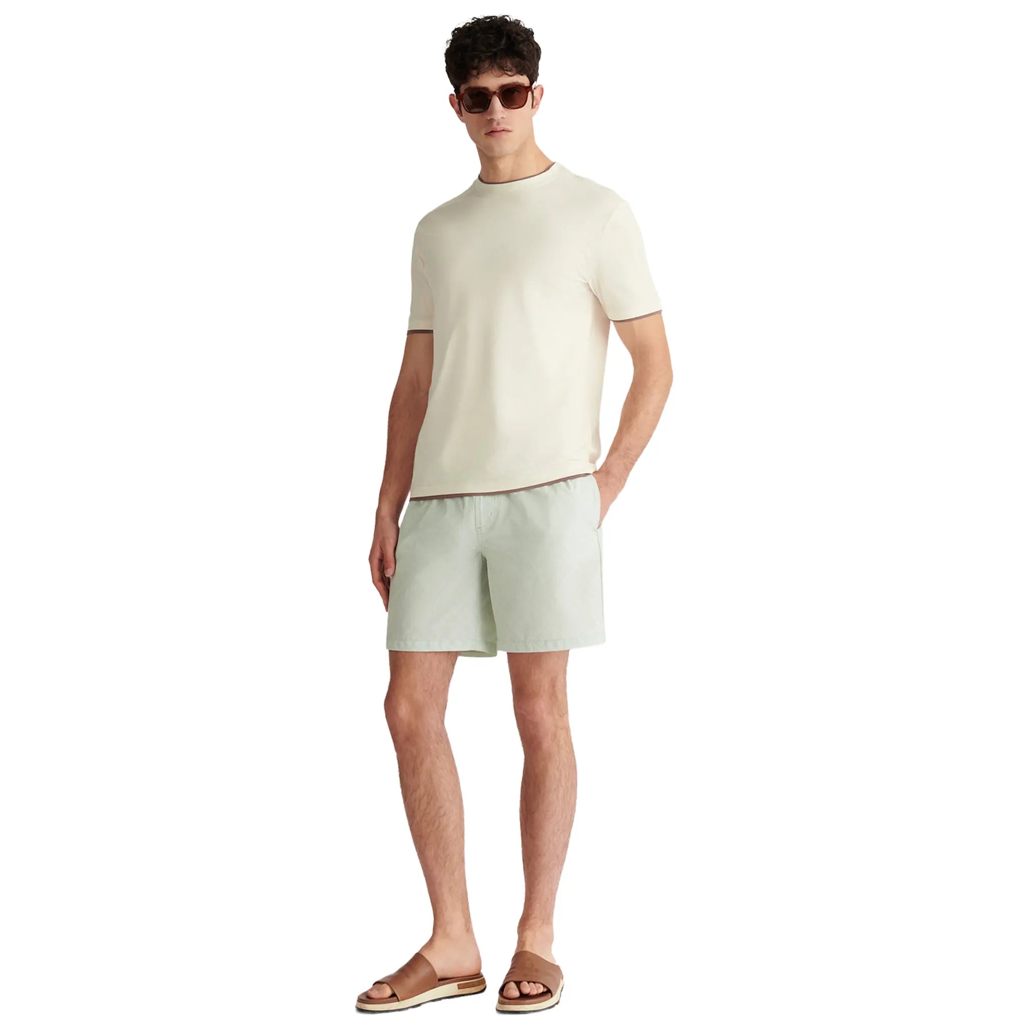 Front Side View of Peckham Rye The 305 Monogram Seafoam Swim Shorts