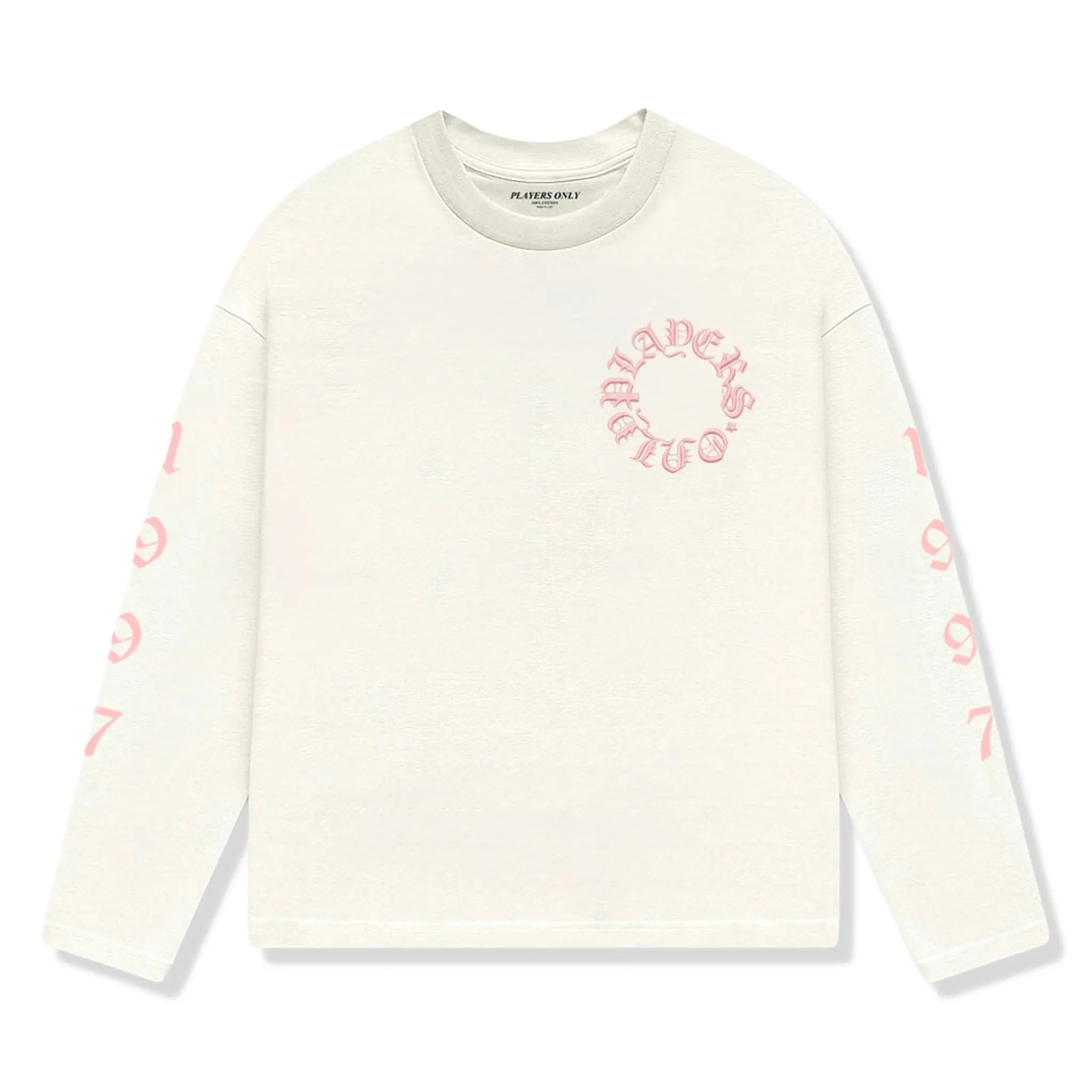 Front View of Players Only Embroidered L/S Ecru Pink T-Shirt