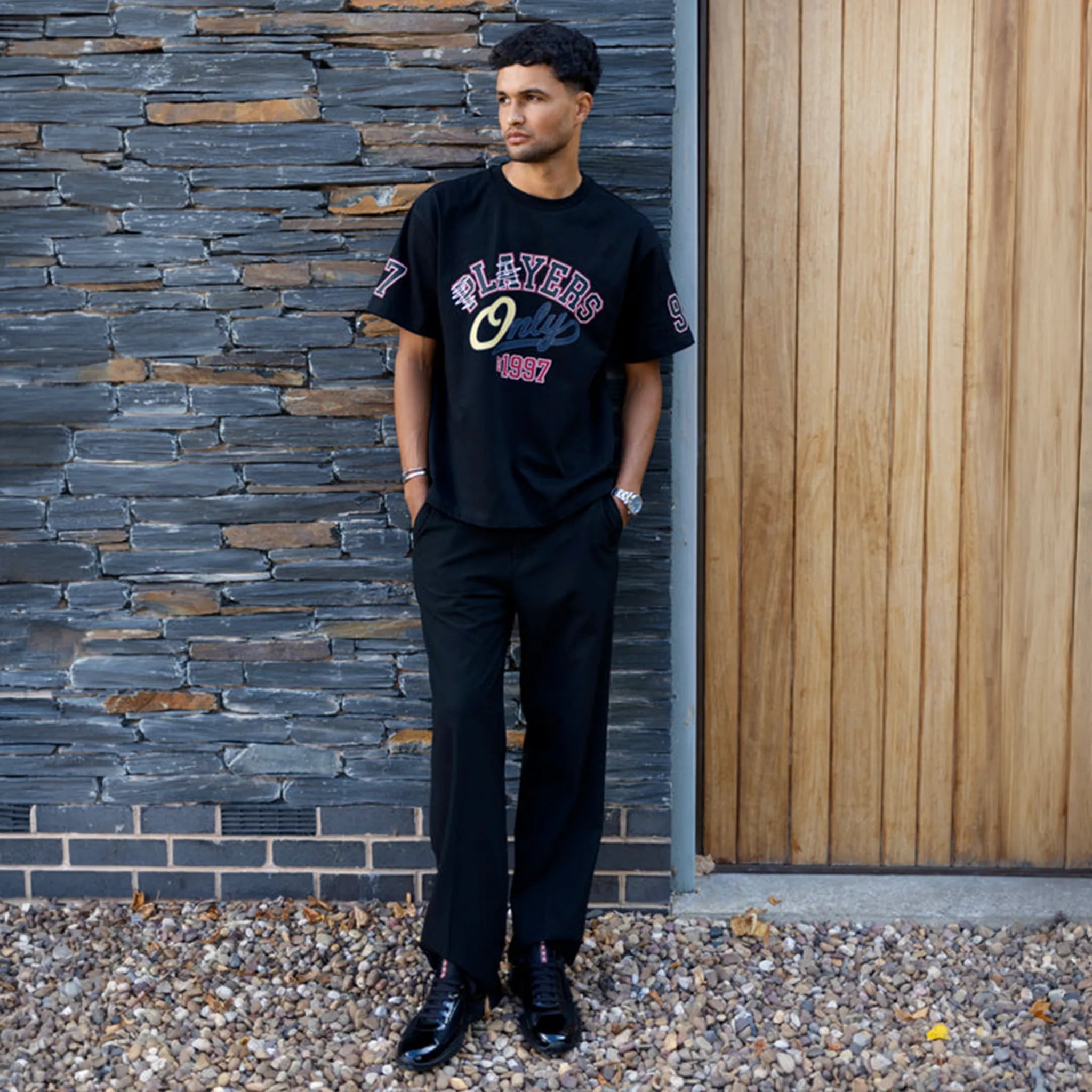 Model view of Players Only Jersey Black T-Shirt