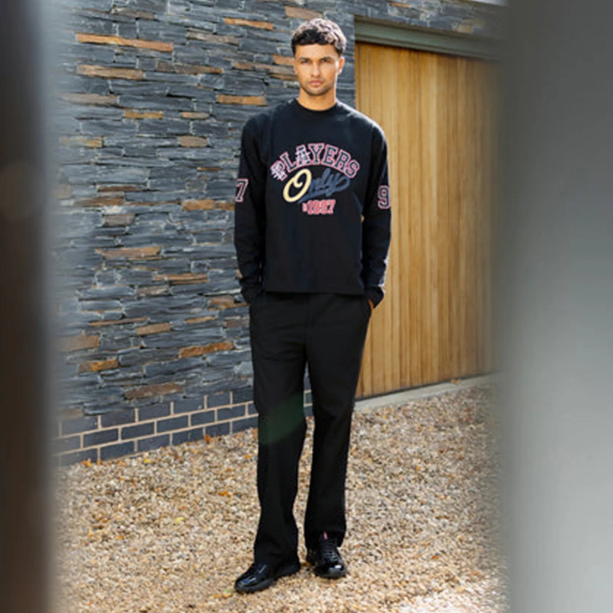 Model view of Players Only L/S Jersey Black T-Shirt