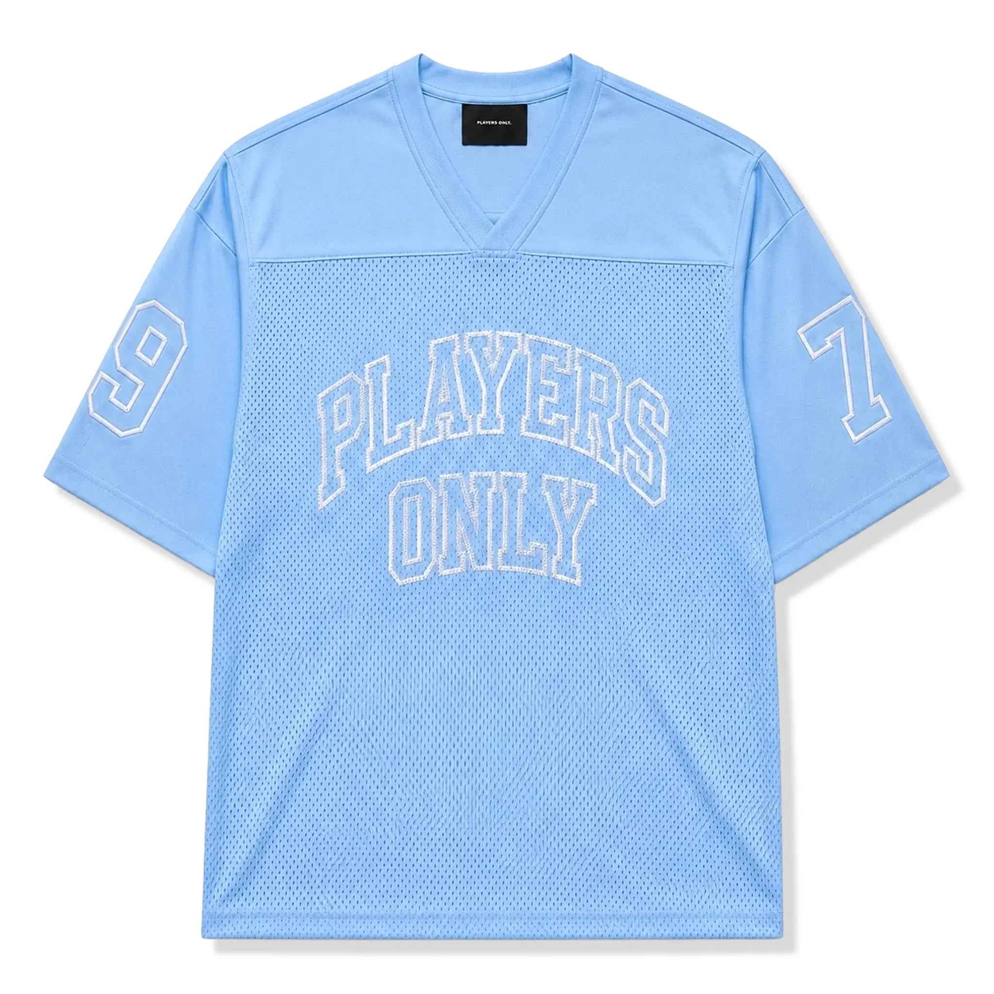 Front View of Players Only Mesh Blue Jersey