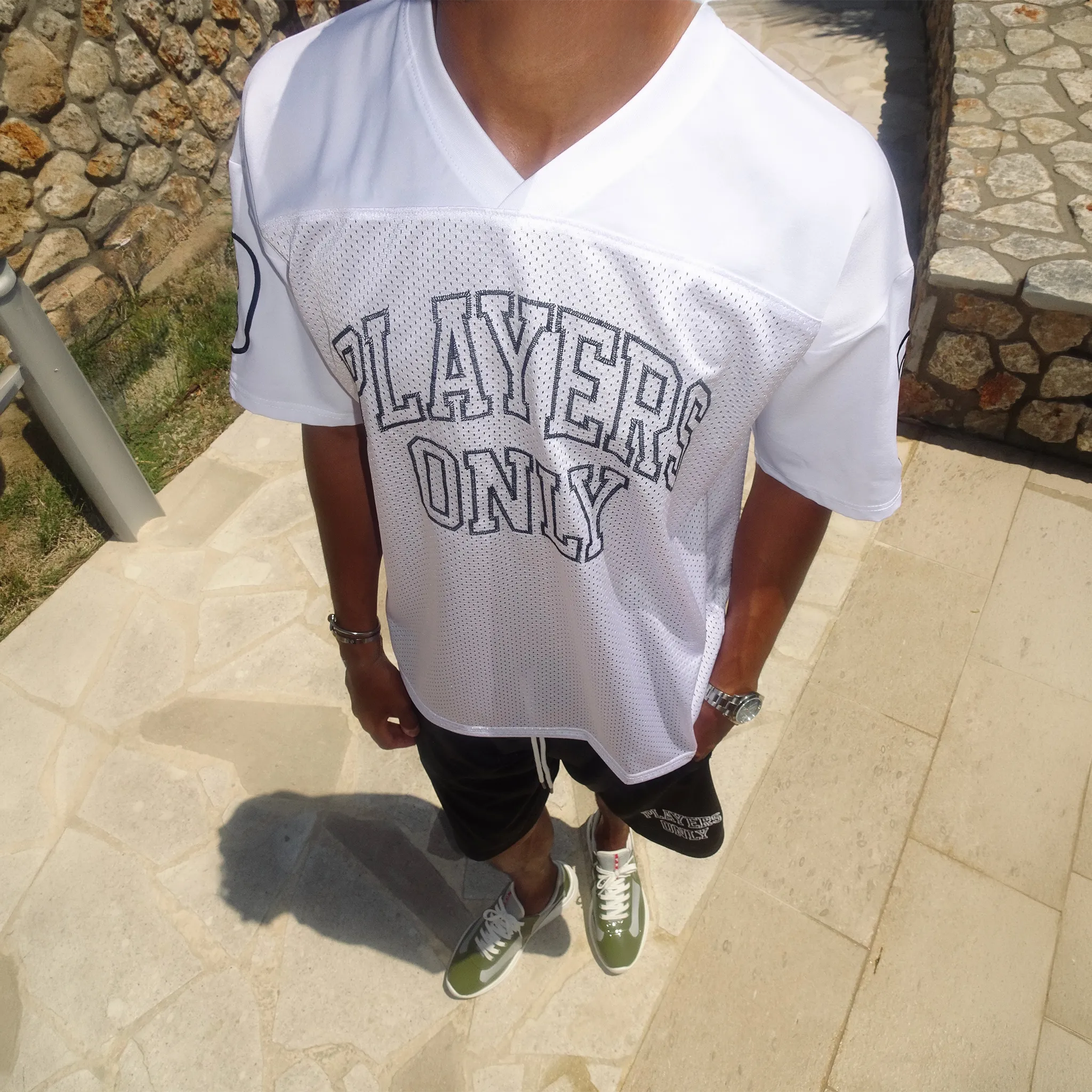 Detailed Front View of Players Only Mesh White Jersey