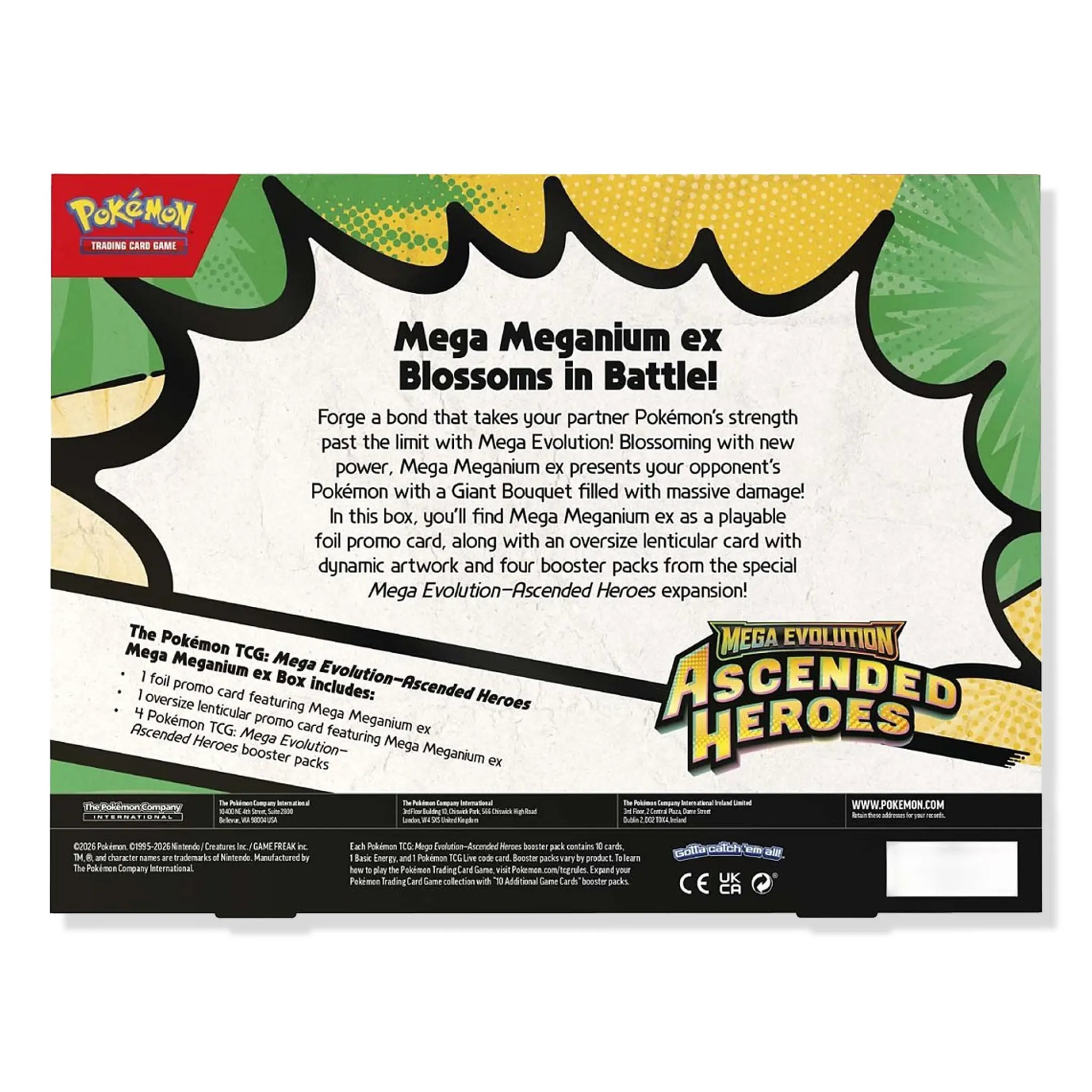 Back View of Pokémon Mega Evolution Ascended Heroes Mega Meganium Ex Box
