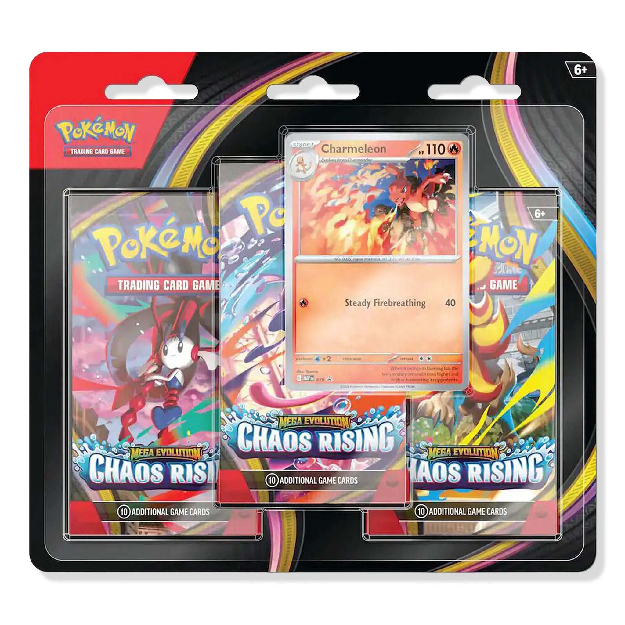 Front View of Pokémon Mega Evolution Chaos Rising Charmeleon 3 Pack Blister (2026)