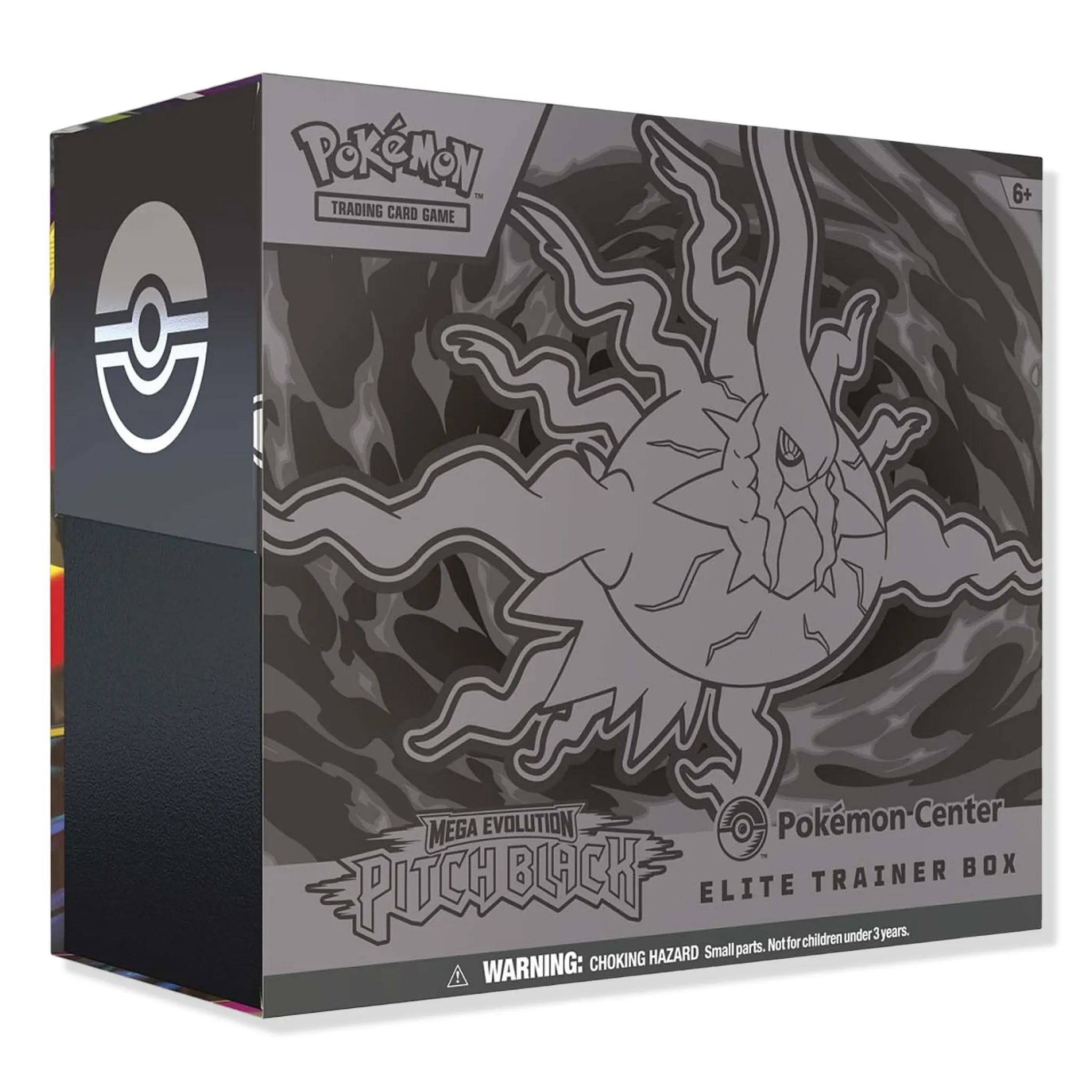 Front View of Pokemon Mega Evolution Pitch Black Pokemon Center Elite Trainer Box (2026)