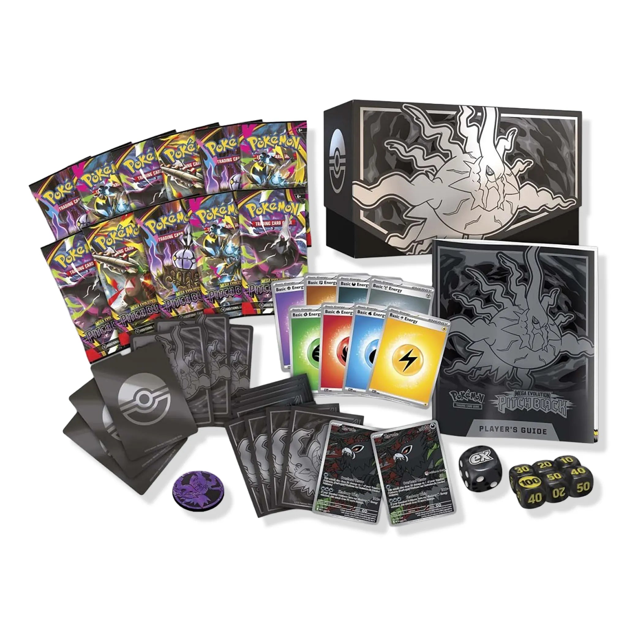 Detailed View of Pokemon Mega Evolution Pitch Black Pokemon Center Elite Trainer Box (2026)