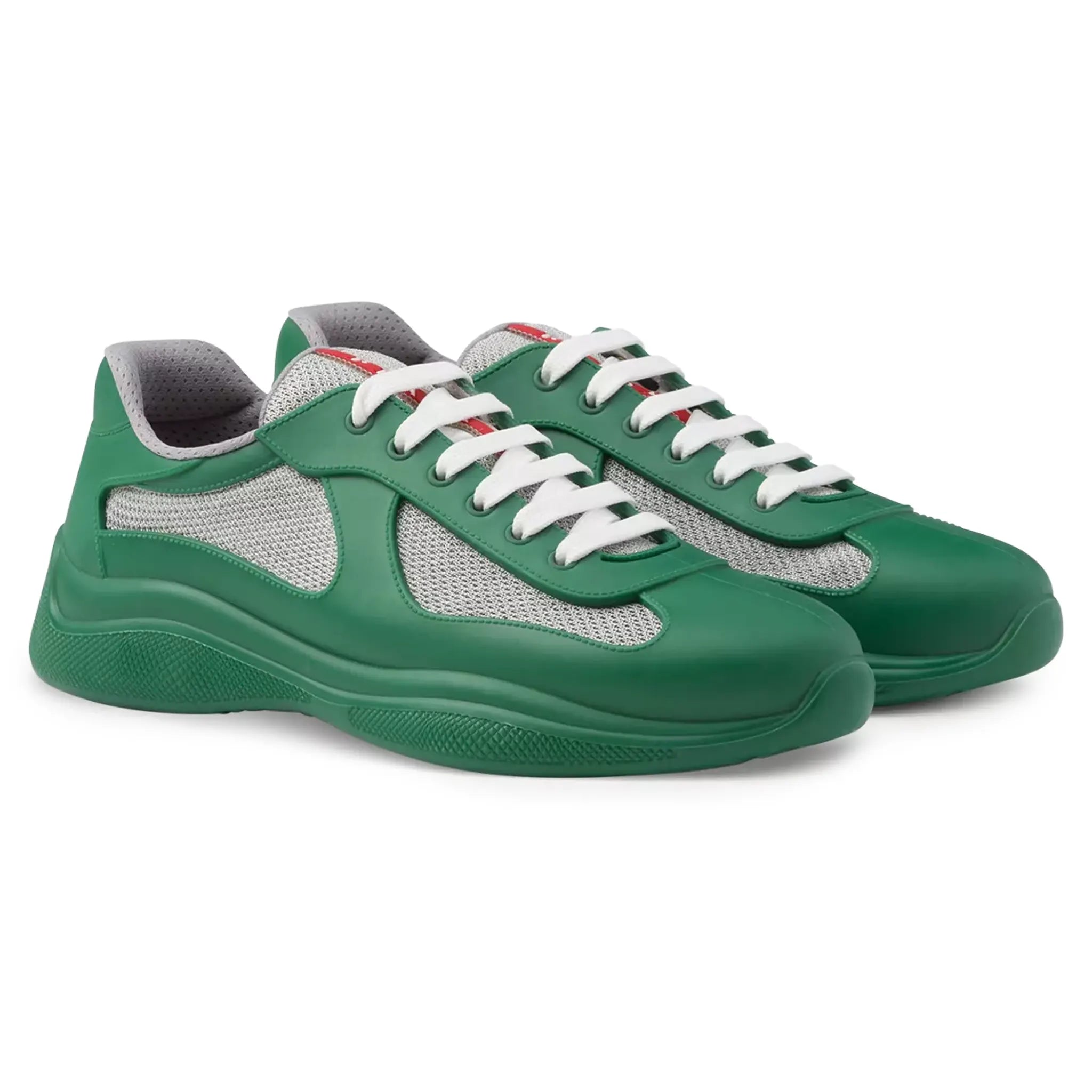 Prada Americas Cup Original Leather And Mesh Green Sneaker Prada Americas Cup Original Leather And Mesh Green Sneaker