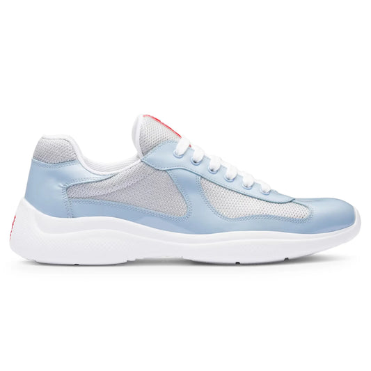 Prada Americas Cup Patent Leather and Technical Fabric Silver Celeste Sneakers