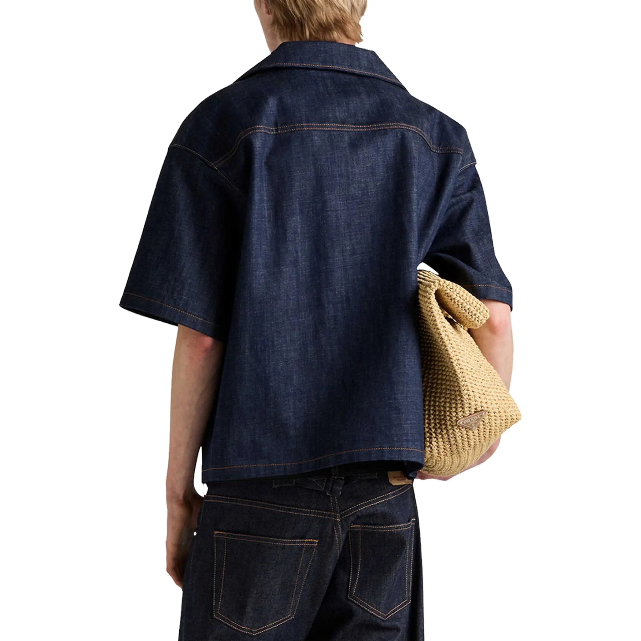 Back View of Prada Bowling Denim S/S Navy Shirt GEC116_18ME_F0008_S_OOO