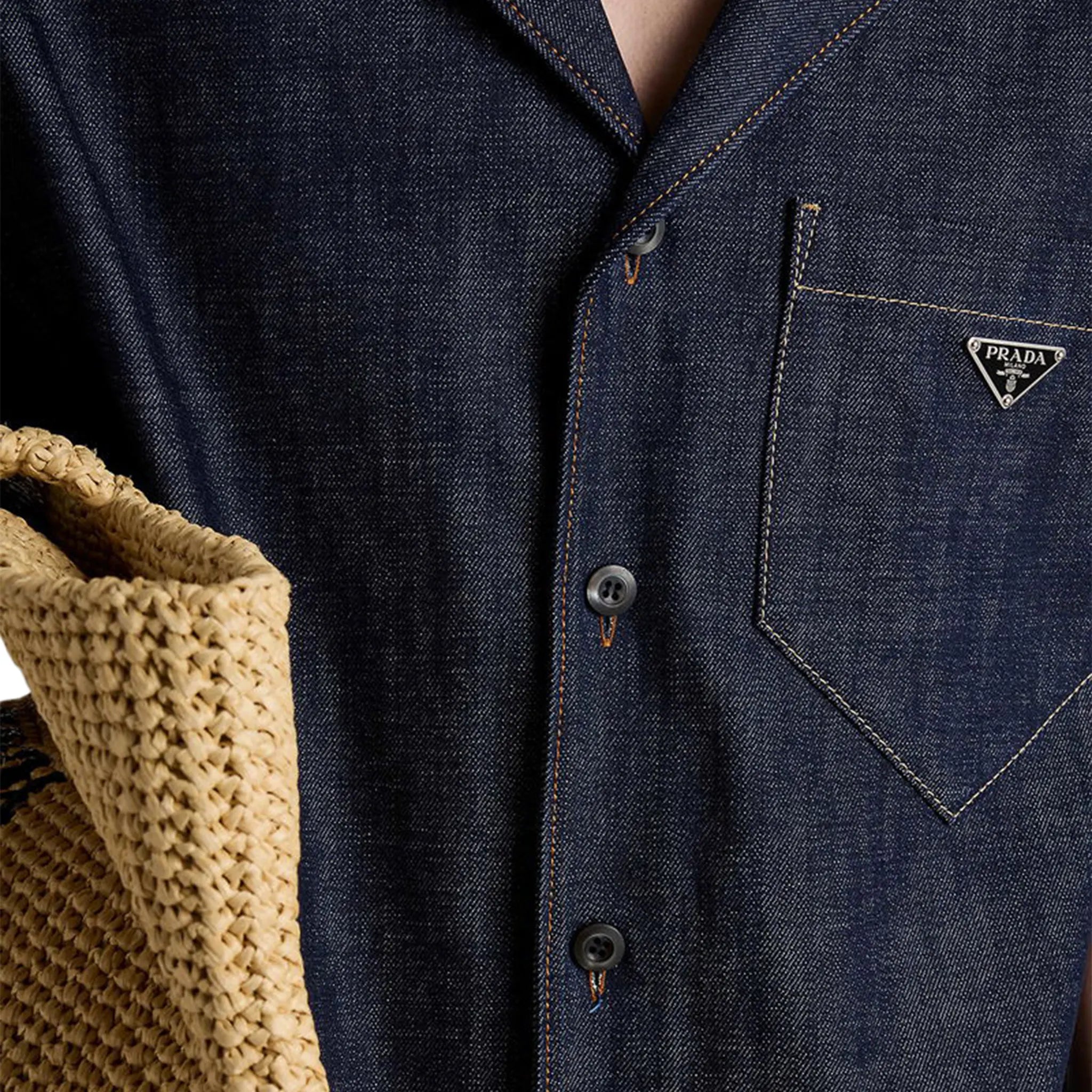 Detailed View of Prada Bowling Denim S/S Navy Shirt GEC116_18ME_F0008_S_OOO