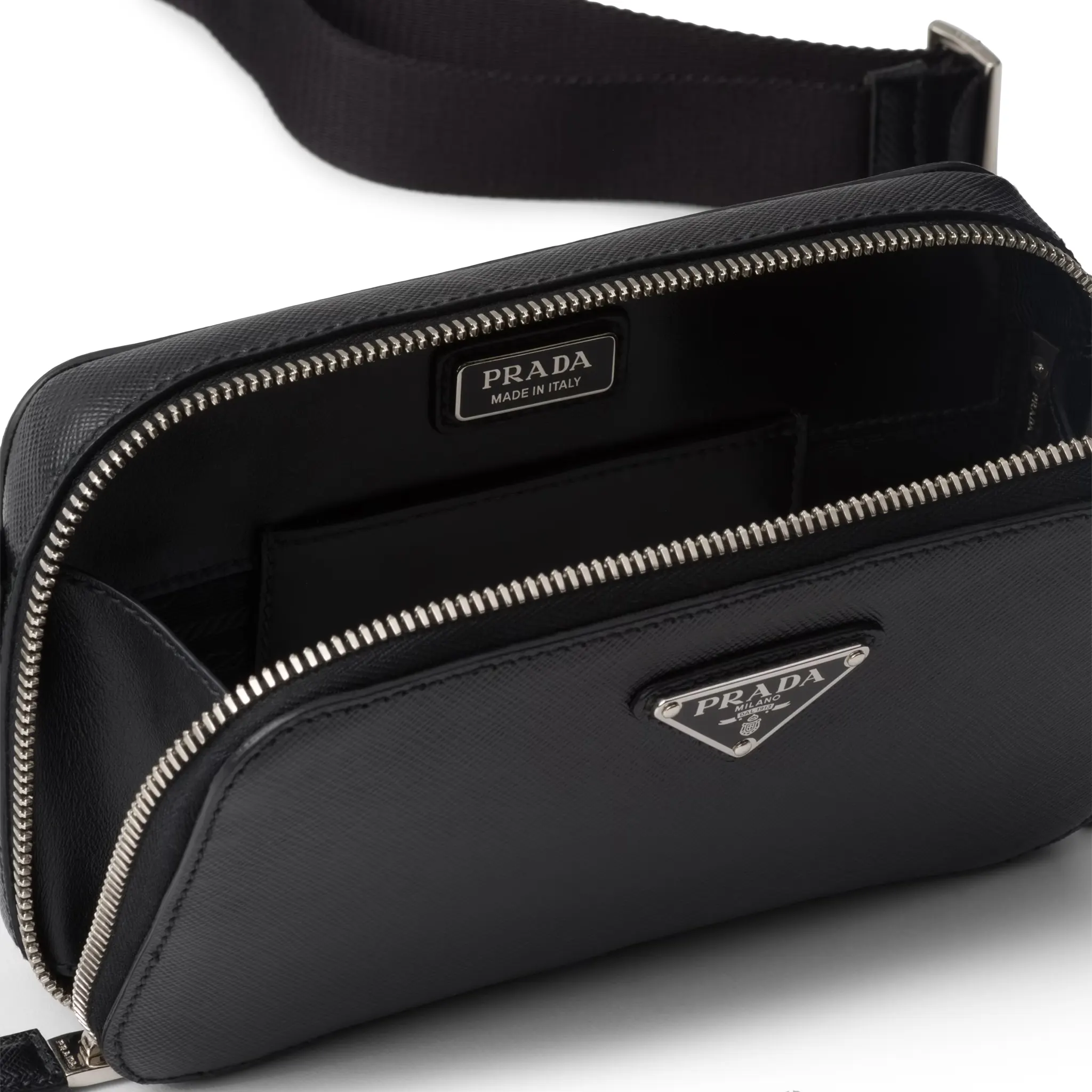Open Zip view of Prada Brique Saffiano Leather Black Bag 2VH173_9Z2_F0002_V_NOO