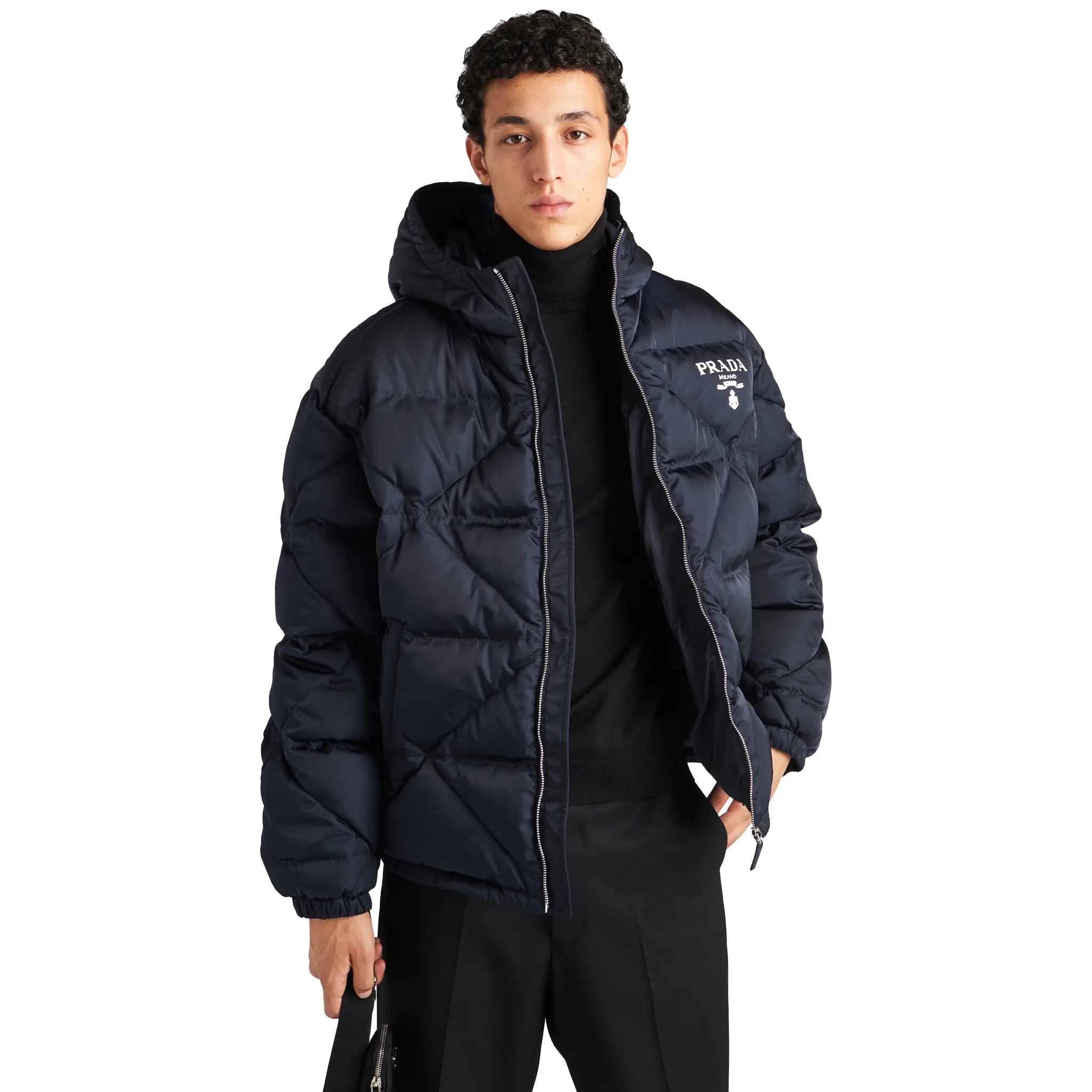 Prada Cropped Re-Nylon Blue Down Jacket Prada Cropped Re-Nylon Blue Down Jacket