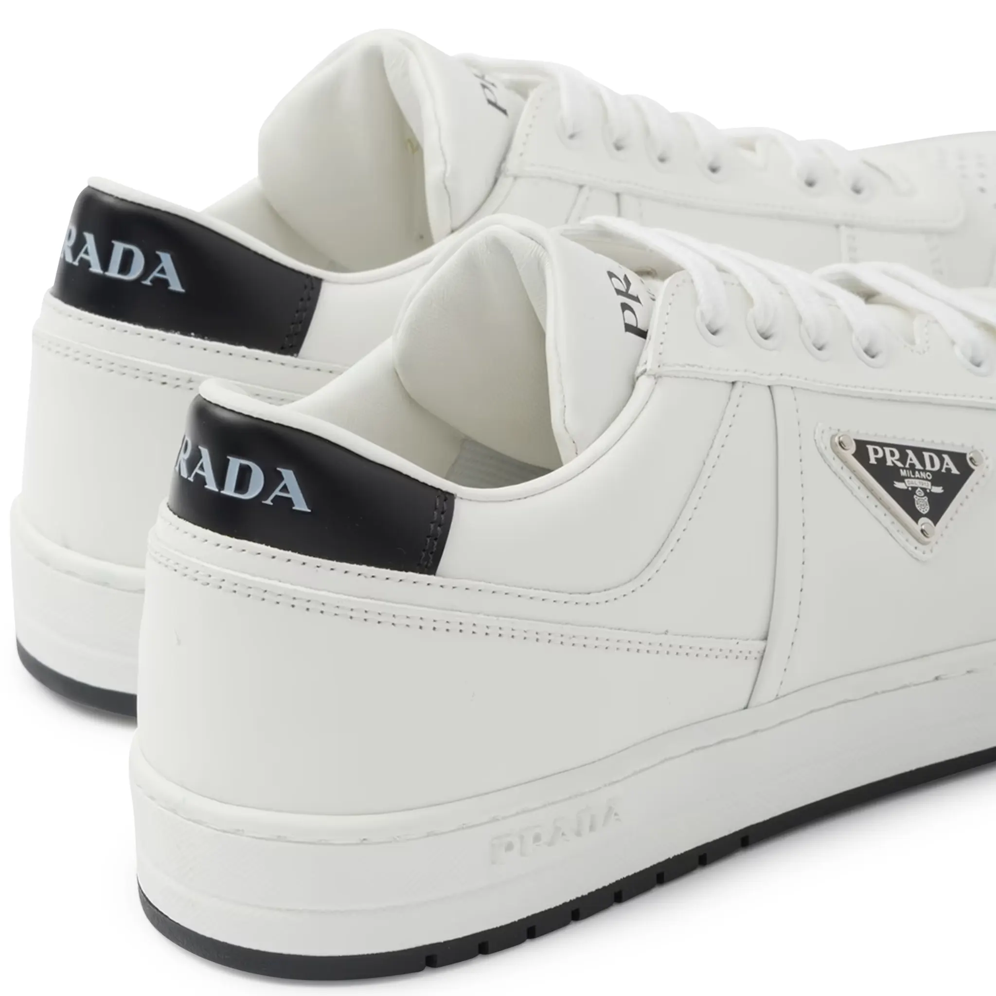 Back view of Prada Downtown Triangle Logo White Black Sneaker 2EE364_3LJ6_F0964