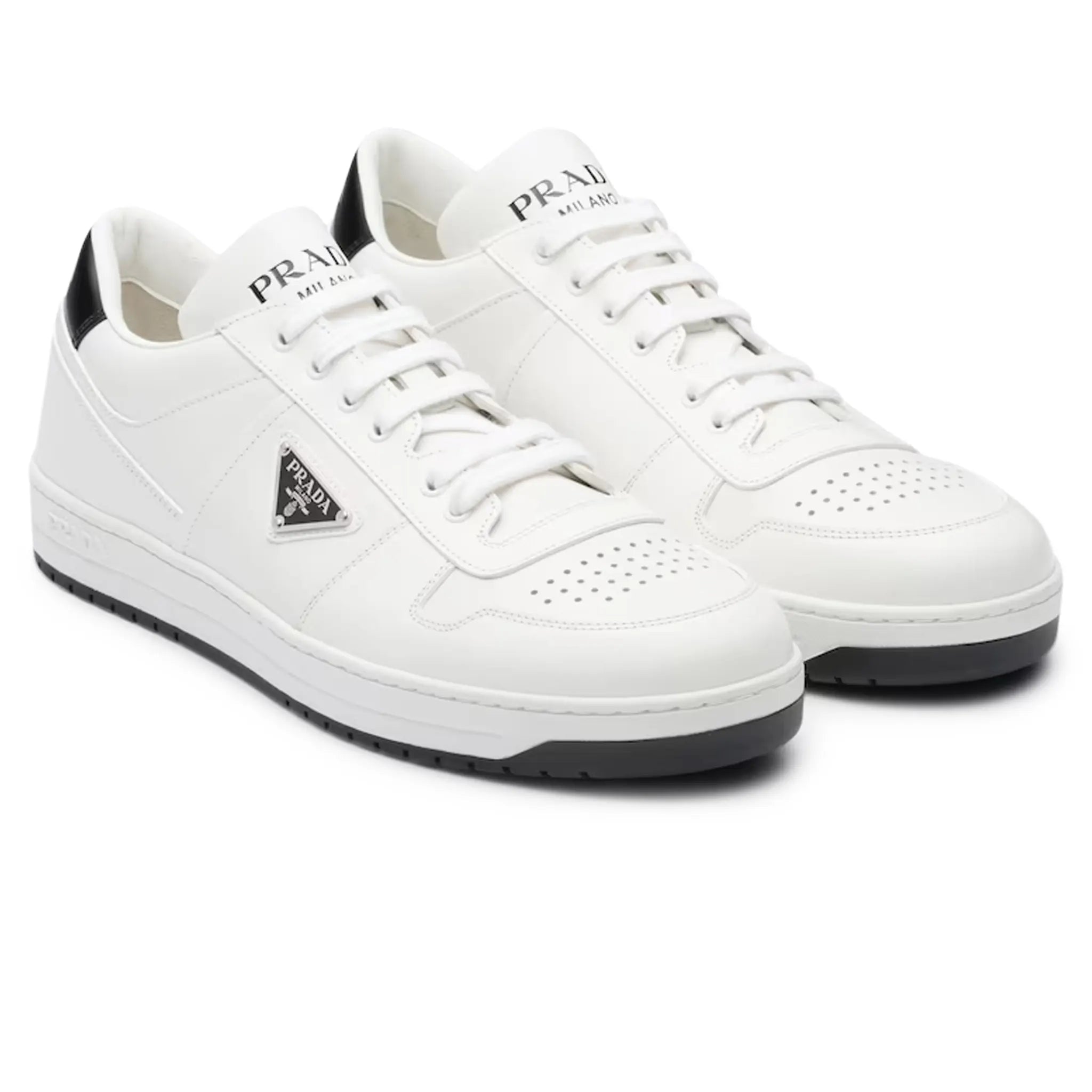 Pair view of Prada Downtown Triangle Logo White Black Sneaker 2EE364_3LJ6_F0964
