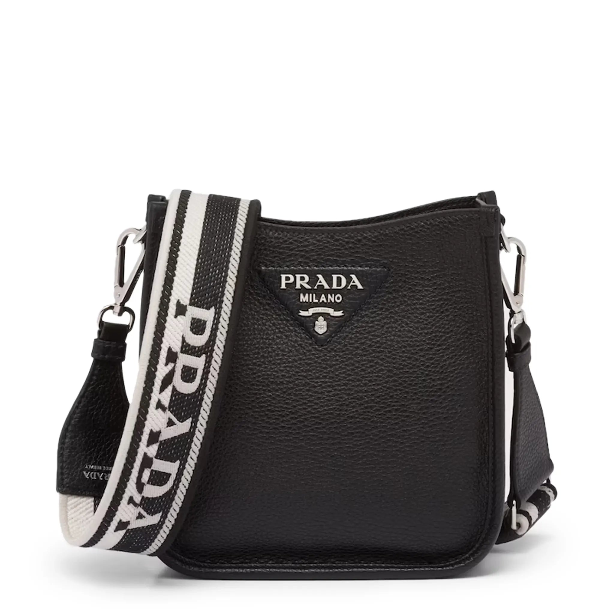 Front view of Prada Leather Mini Black Shoulder Bag 1BH191_2DKV_F0002_V_3OO