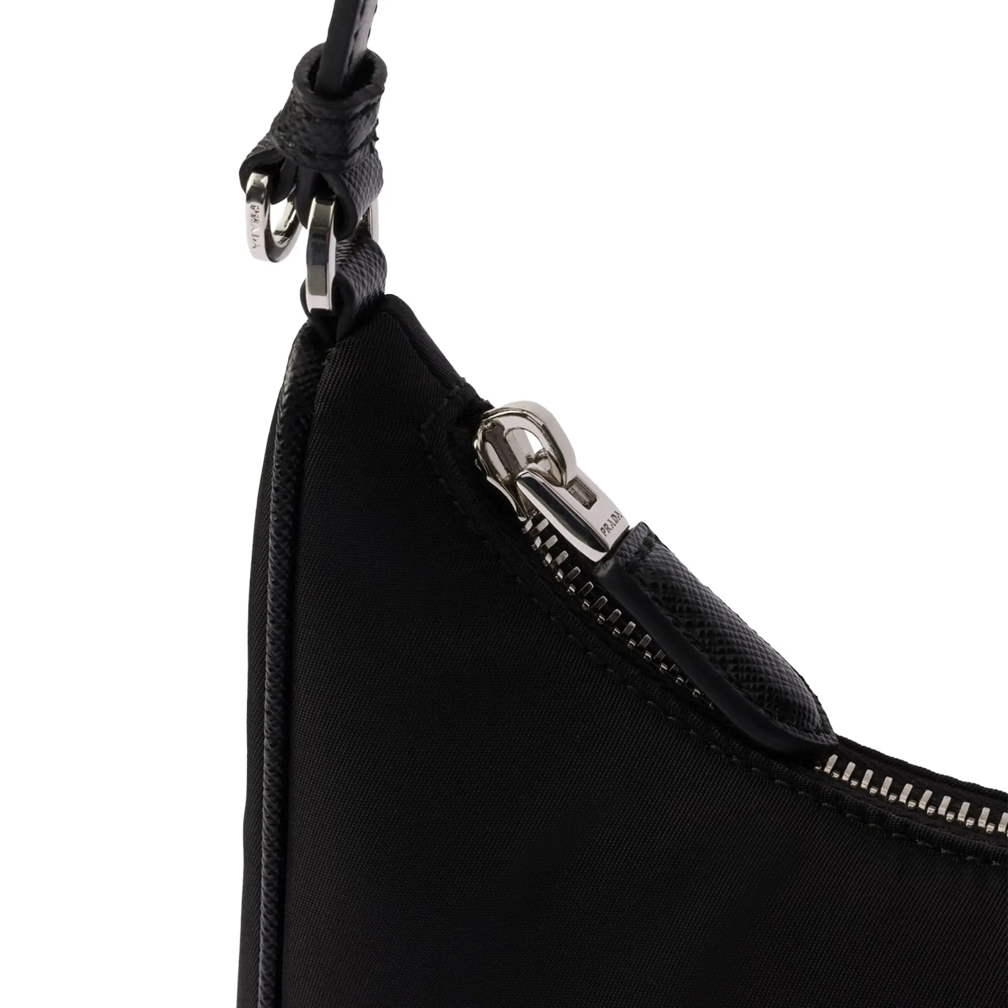 Detailed View of Prada Logo Re-Edition 2005 Mini Black Bag