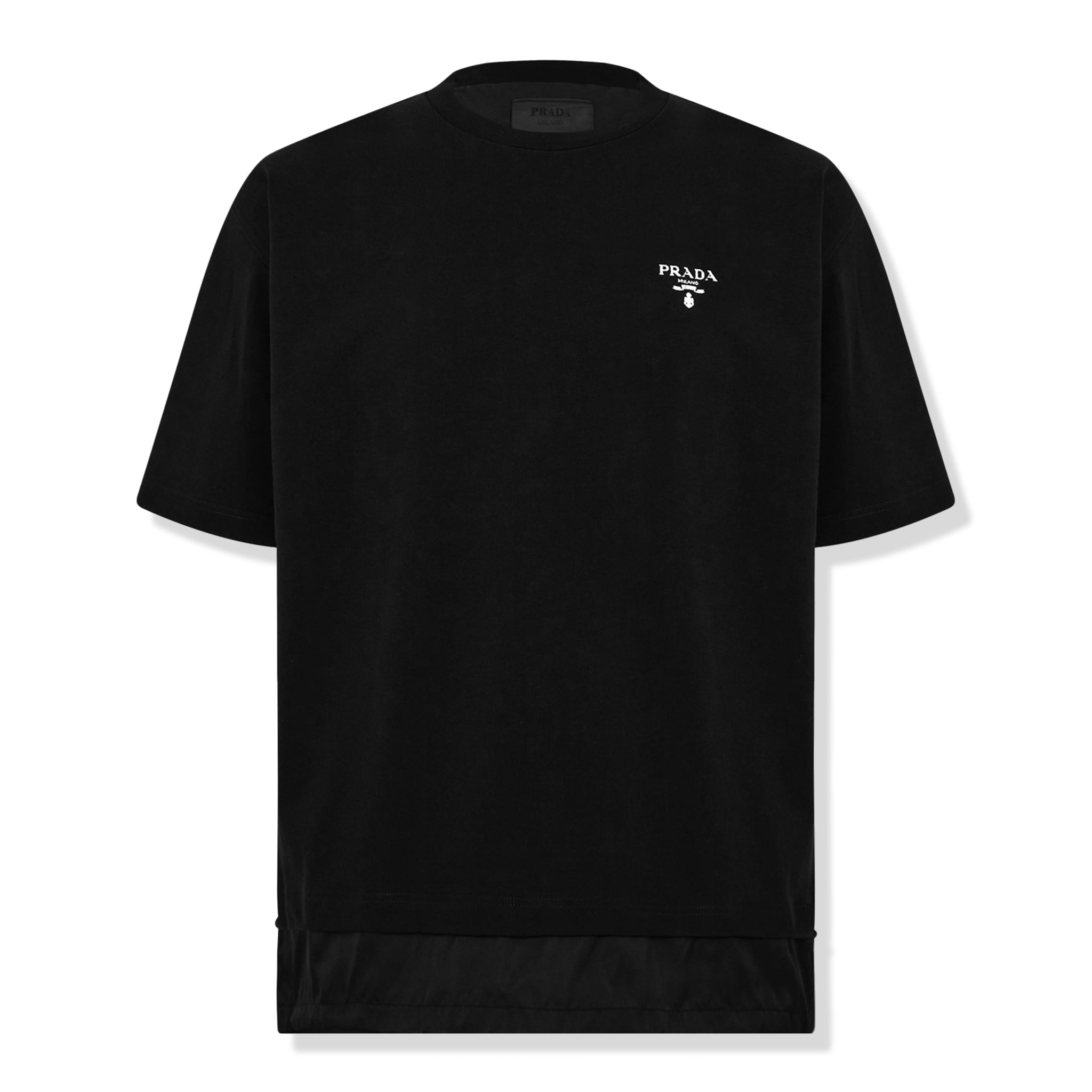 Front View of Prada Logo Re-Nylon Jersey T Shirt Black UJN742_1YYA_F0806_S_202 