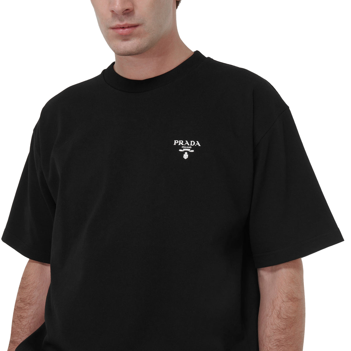 Prada Logo Re-Nylon Jersey T Shirt Black | UJN742_1YYA_F0806_S_202
