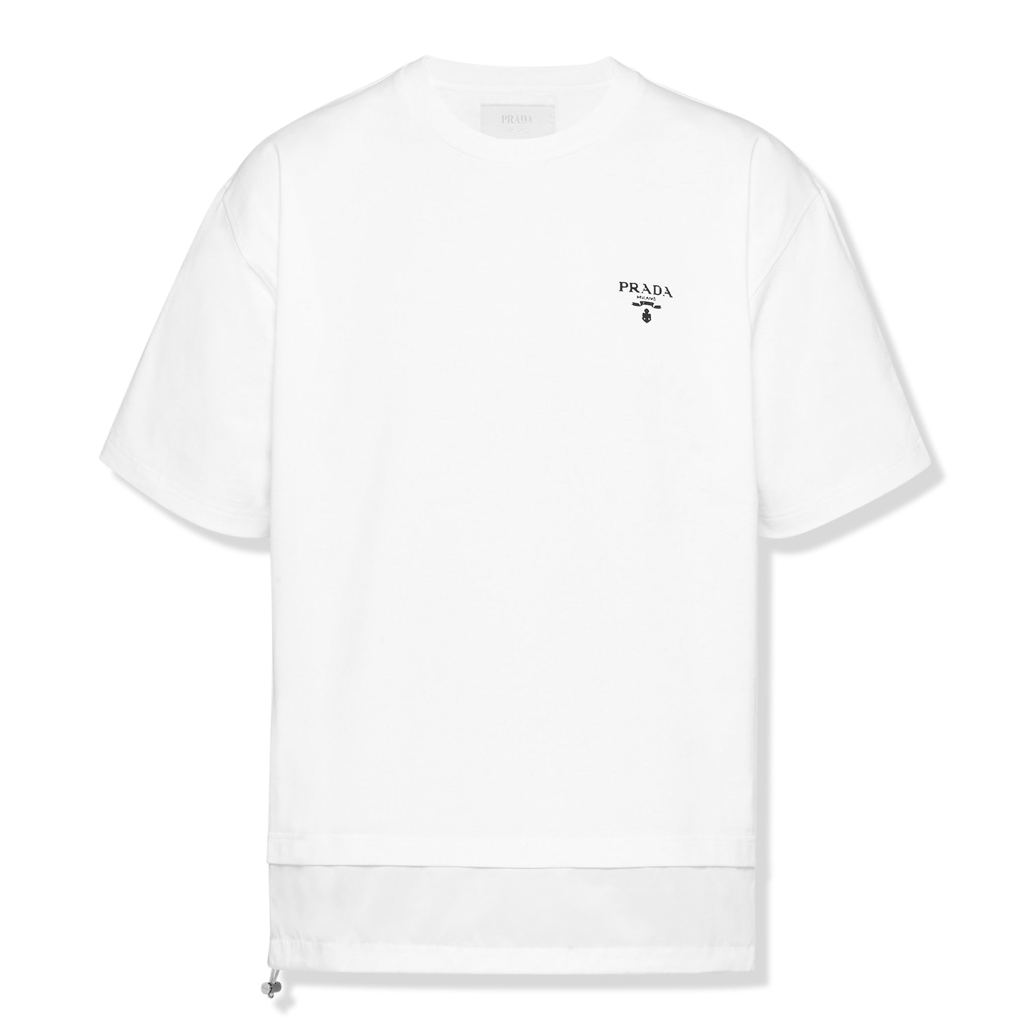 Front view of Prada Logo Re-Nylon Jersey T Shirt White UJN742_10VP_F0N40_S_202