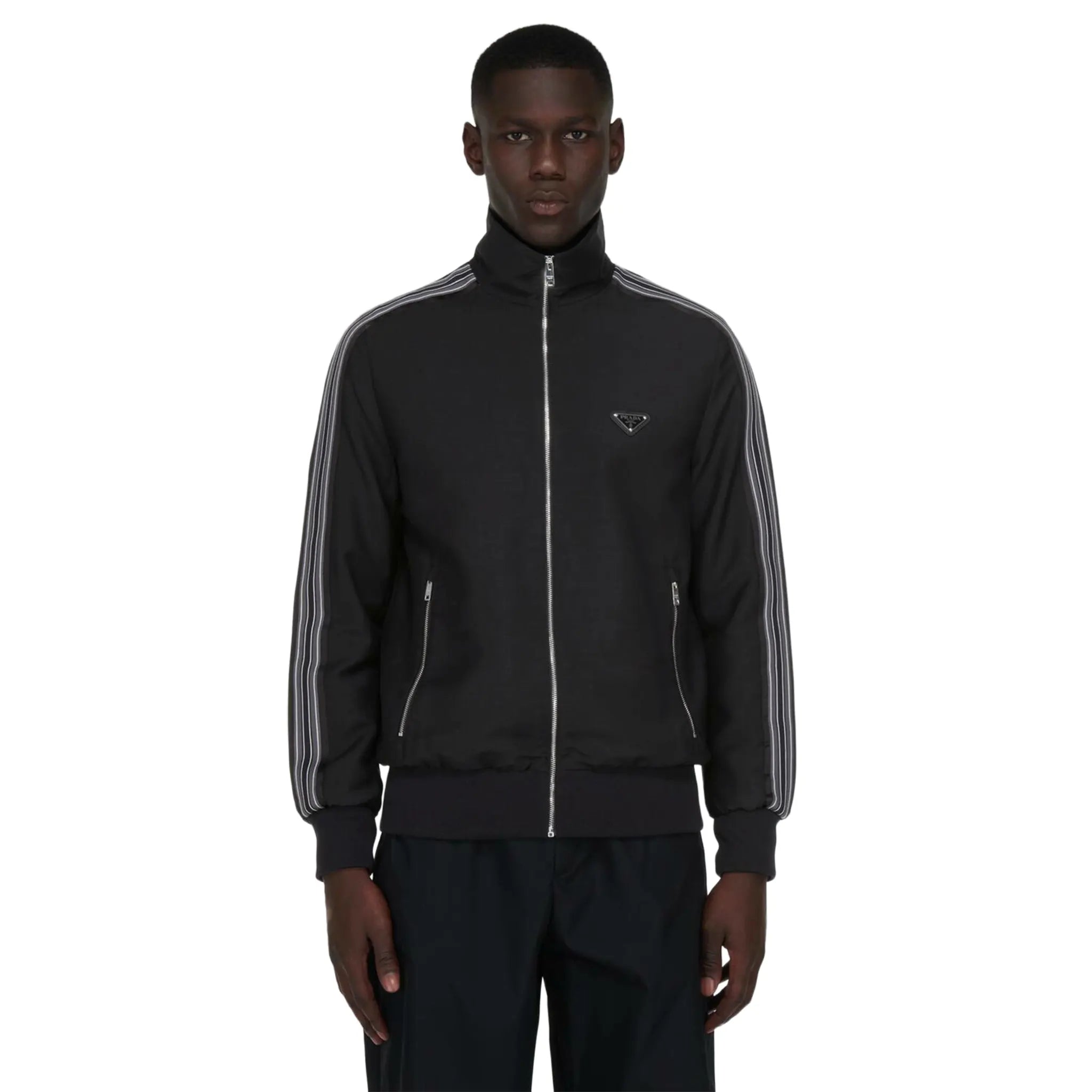 Prada Stripes Logo Mohair And Wool Black Jacket