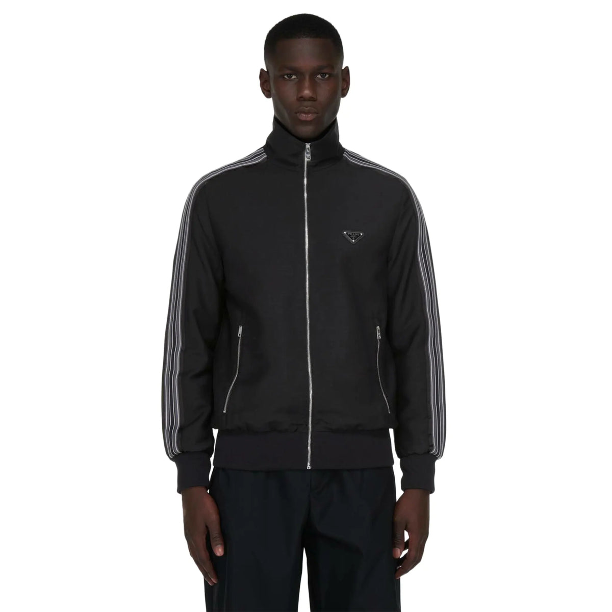 Prada Stripes Logo Mohair And Wool Black Jacket | SGC199-G54-F0002