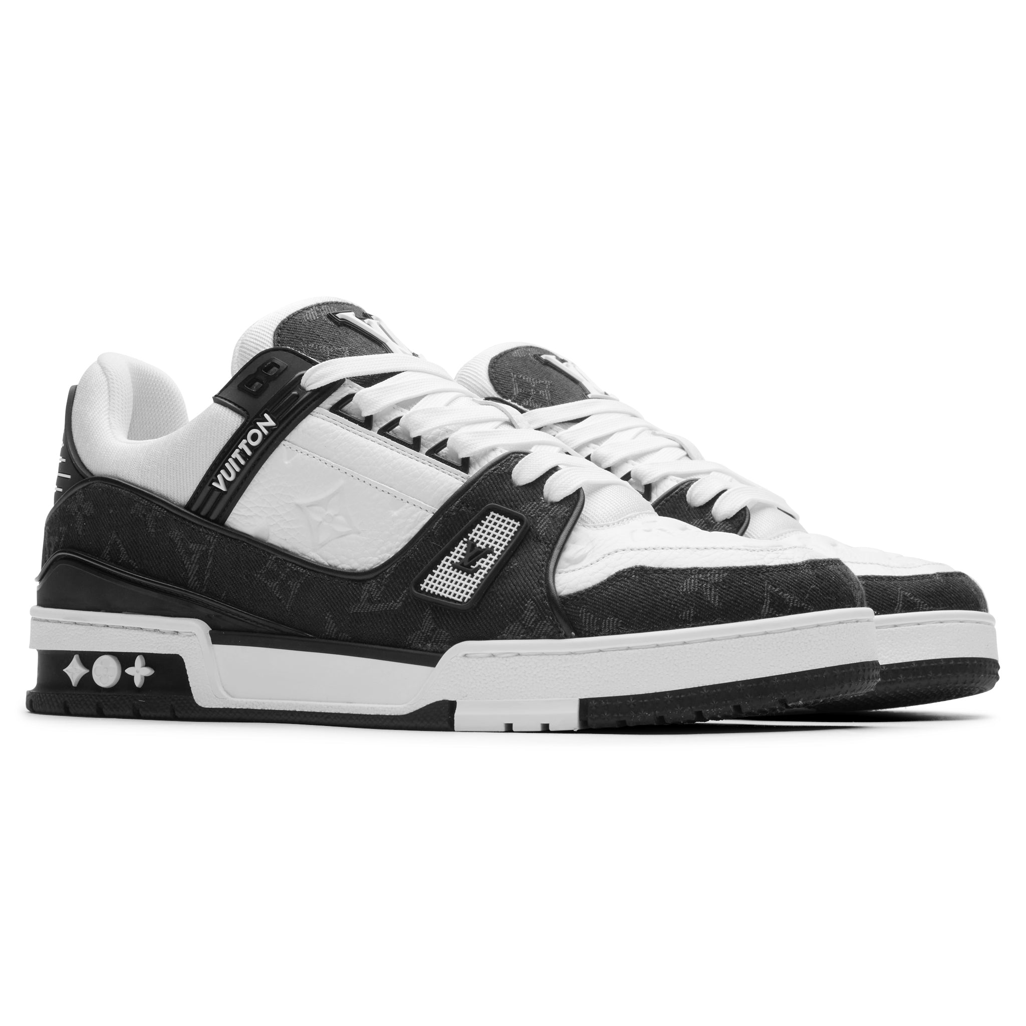 Front side view of Pre Owned - Louis Vuitton LV Monogram Black Denim Sneaker NVPROD3150035V
