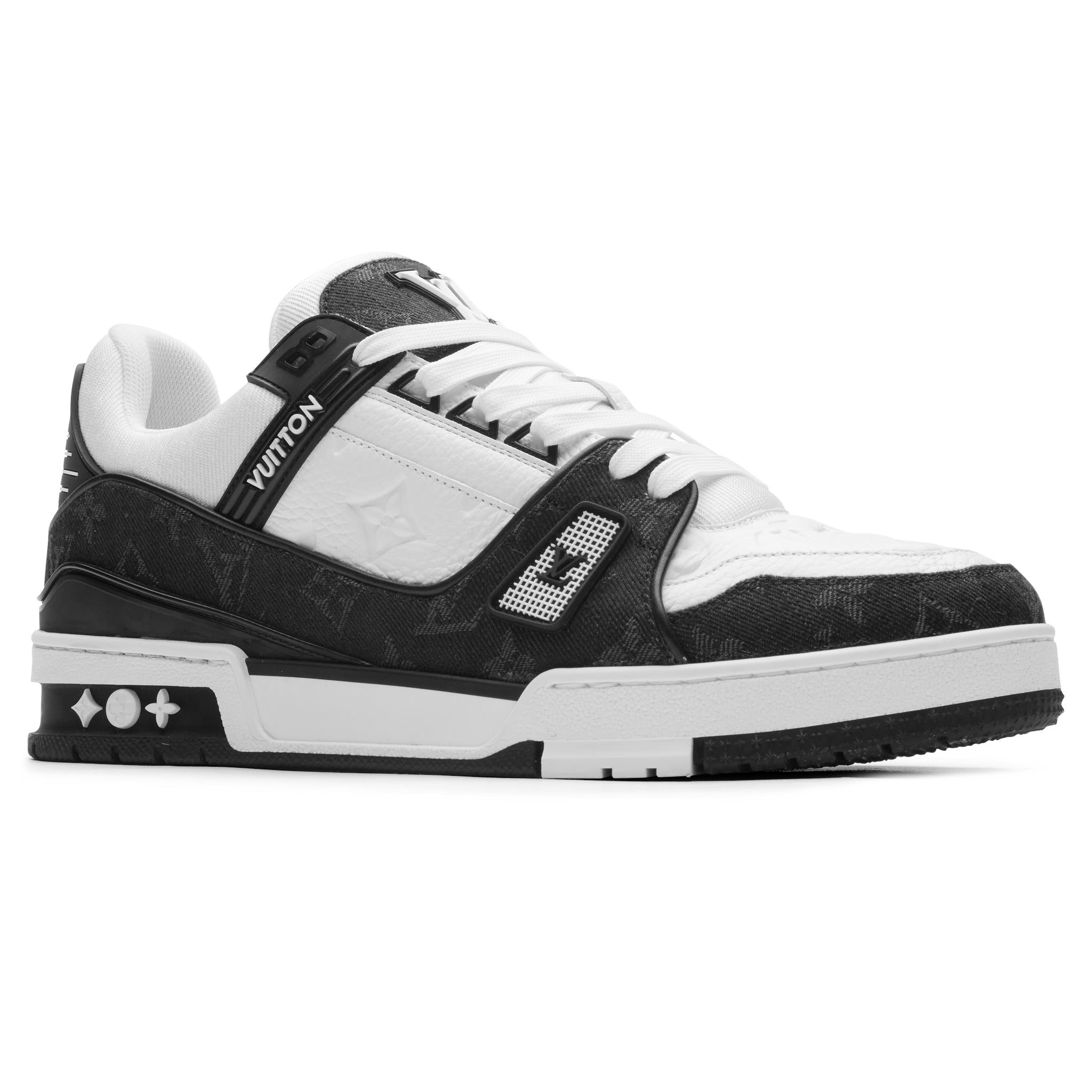 Front side view of Pre Owned - Louis Vuitton LV Monogram Black Denim Sneaker NVPROD3150035V