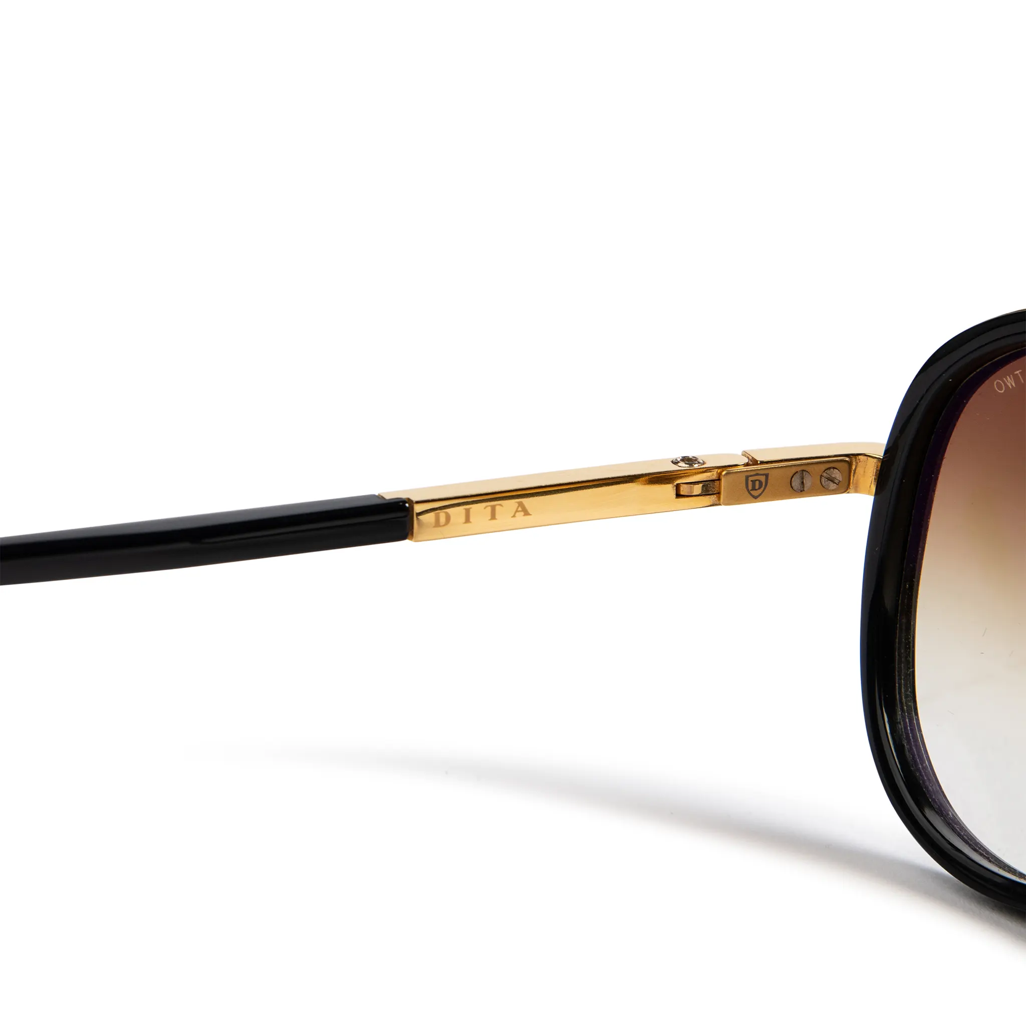 Frame side detail view of Preloved - Dita Eyewear Mach Two Black Gold Sunglasses DRX-2031B-60