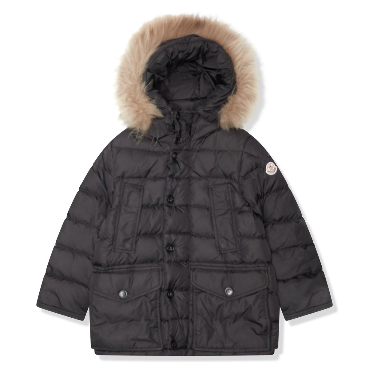 Preloved - Moncler Cluny Black Short Down 100% Real Fur Kids Parka