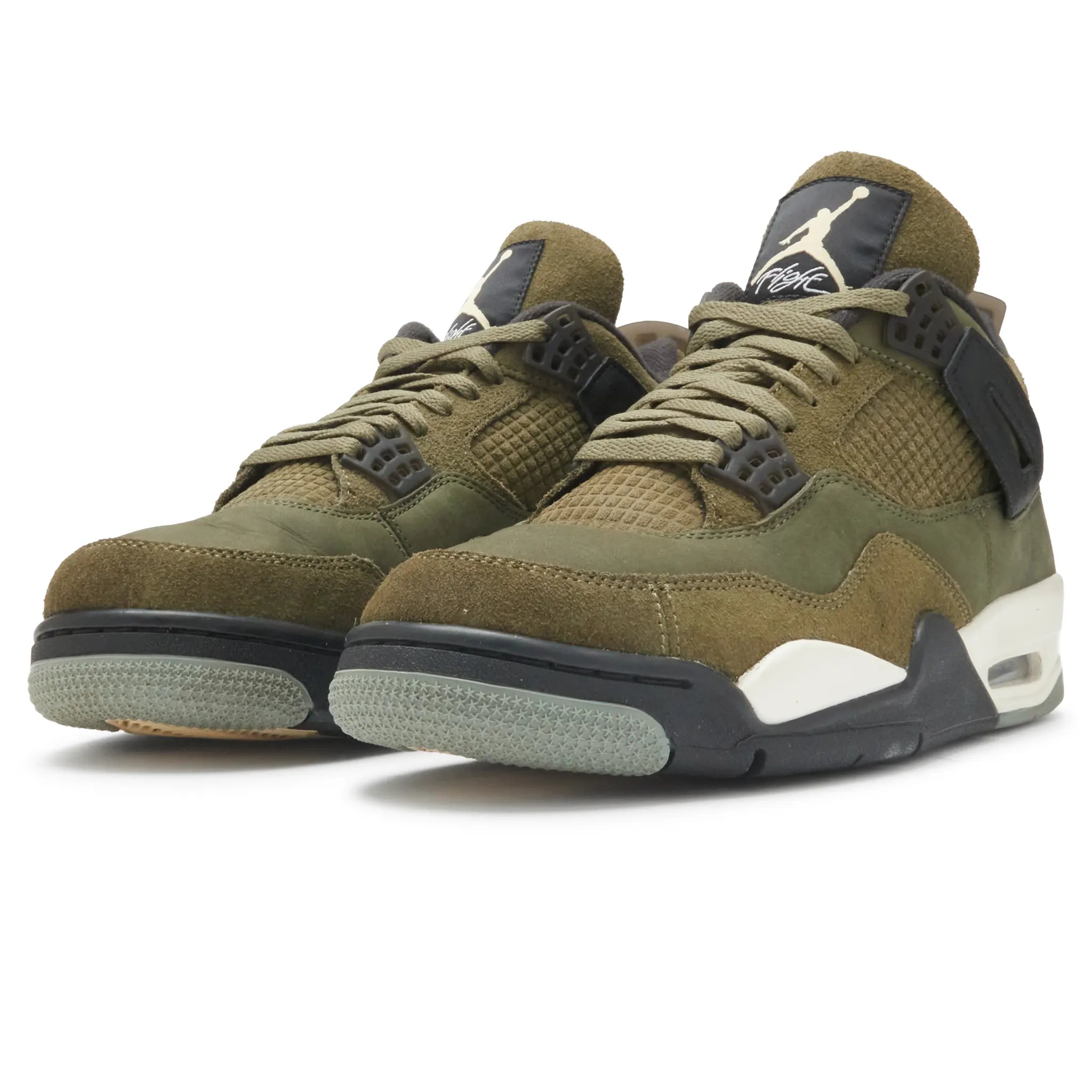 Front Side View of Preloved - Air Jordan 4 Retro SE Craft Olive FB9927-200