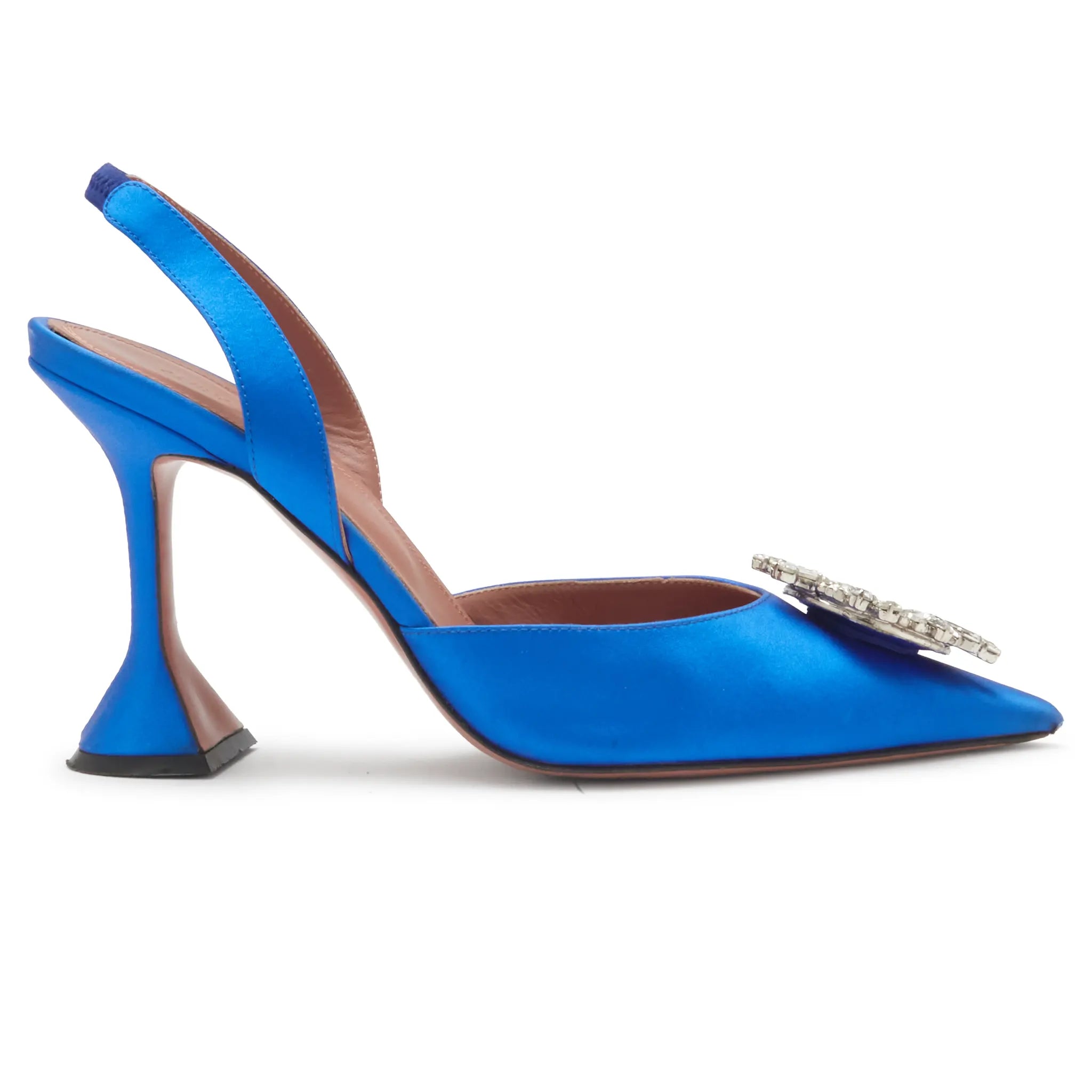 Side View of Preloved - Amina Muaddi Begum Satin Blue Slingback Pumps Heels