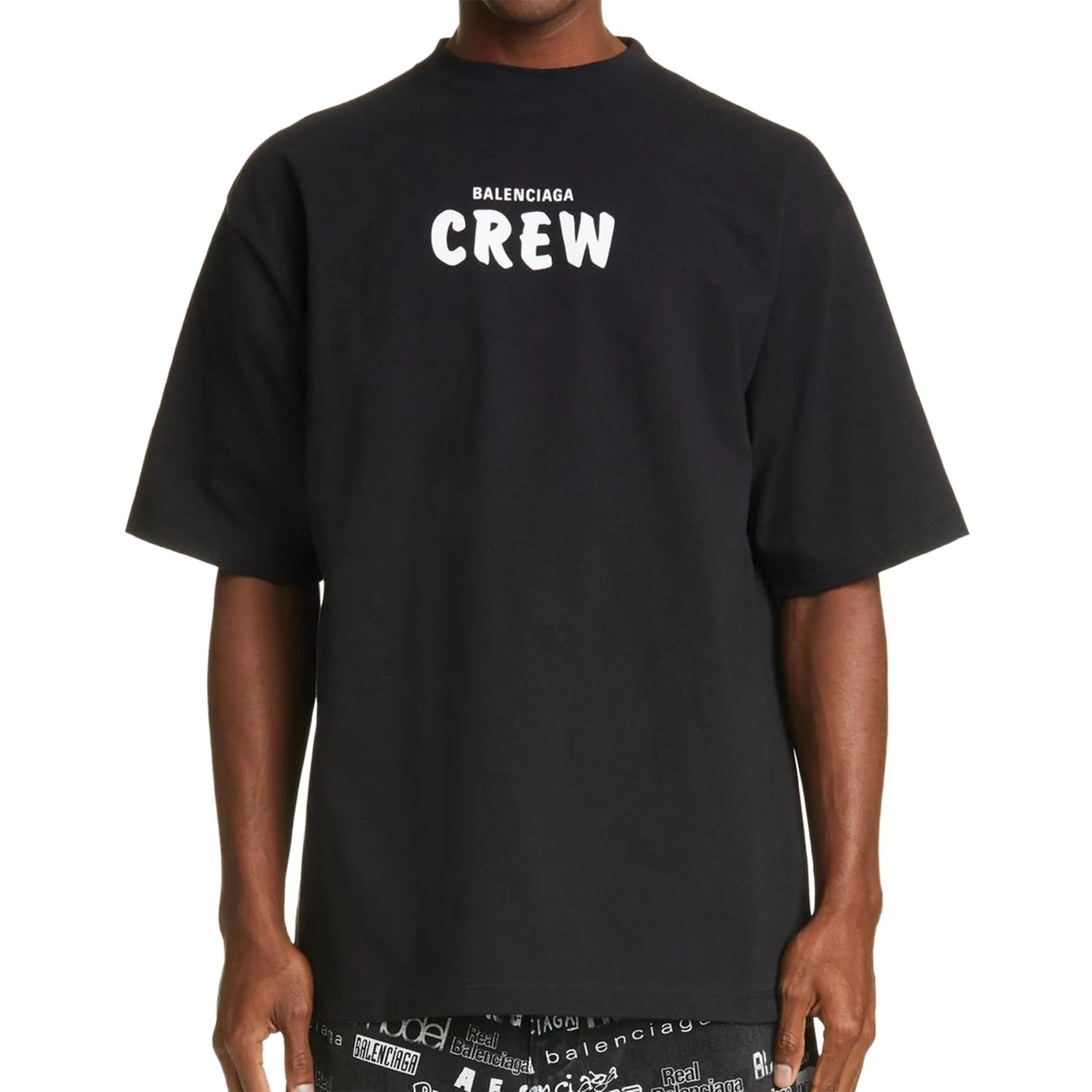 Front View of Preloved - Balenciaga Crew Logo Black White T-Shirt