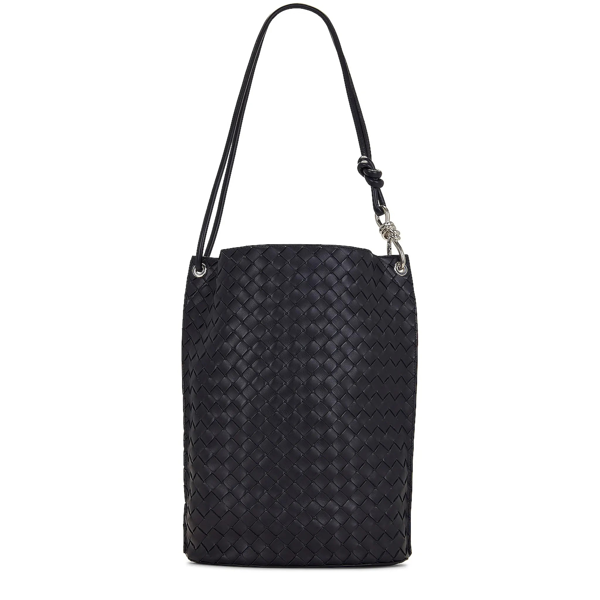 Back View of Preloved - Bottega Veneta Nappa Intrecciato Knot Black Bucket Bag PO2714836E