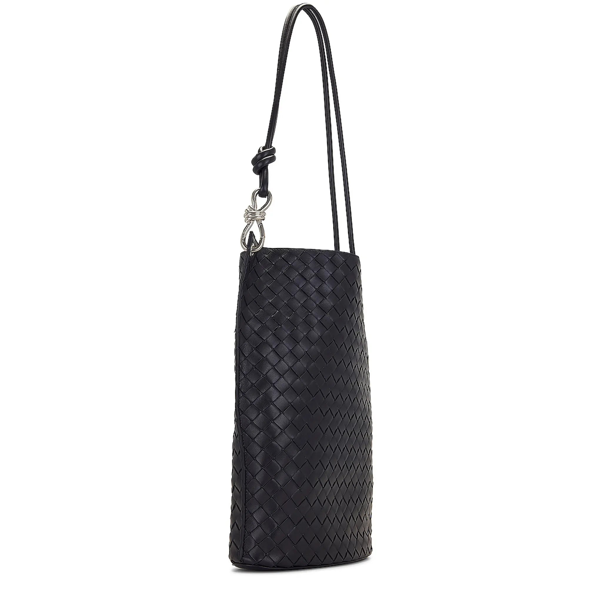 Side View of Preloved - Bottega Veneta Nappa Intrecciato Knot Black Bucket Bag PO2714836E