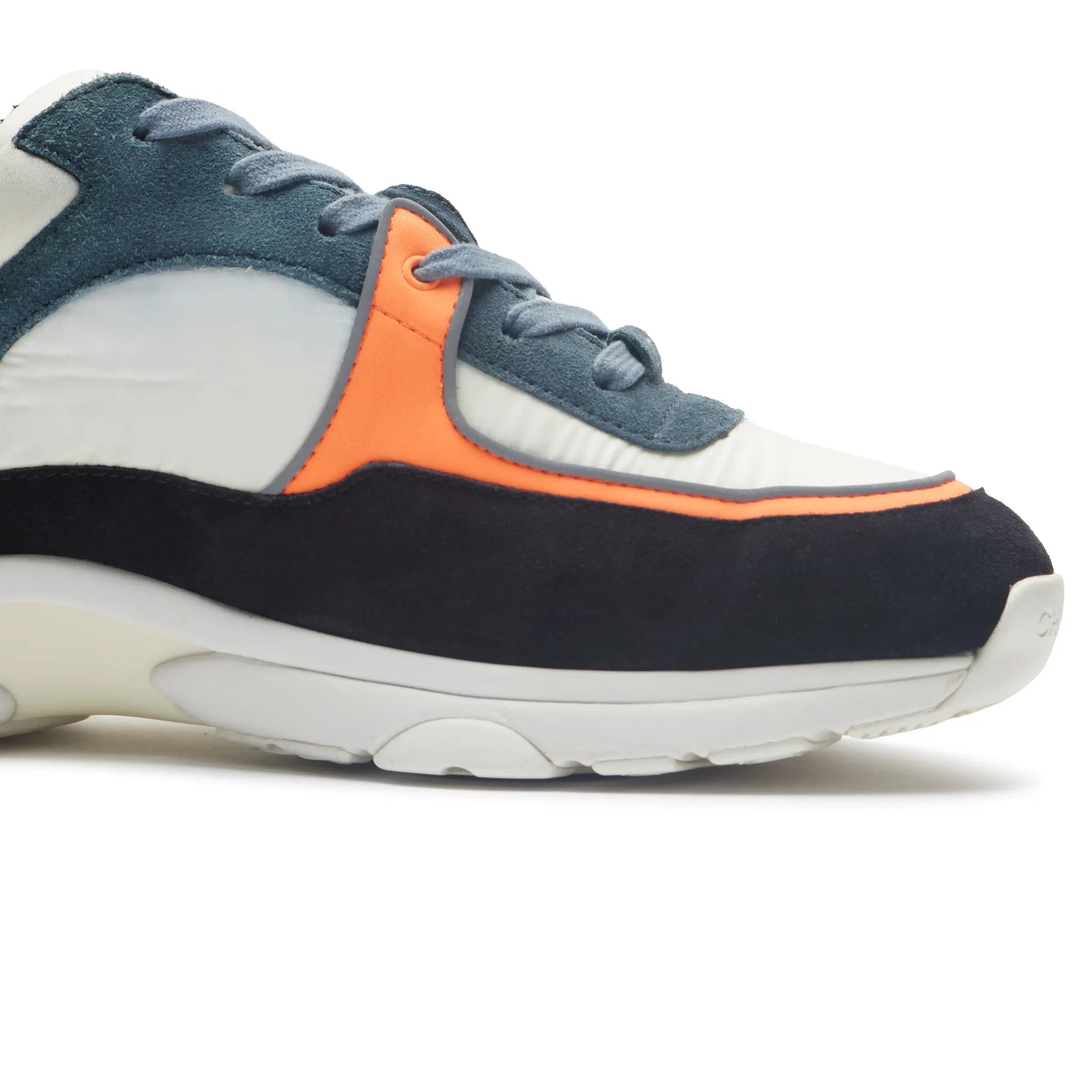 Detailed View of Preloved - Chanel CC Logo Suede Nylon White Orange Blue Sneaker