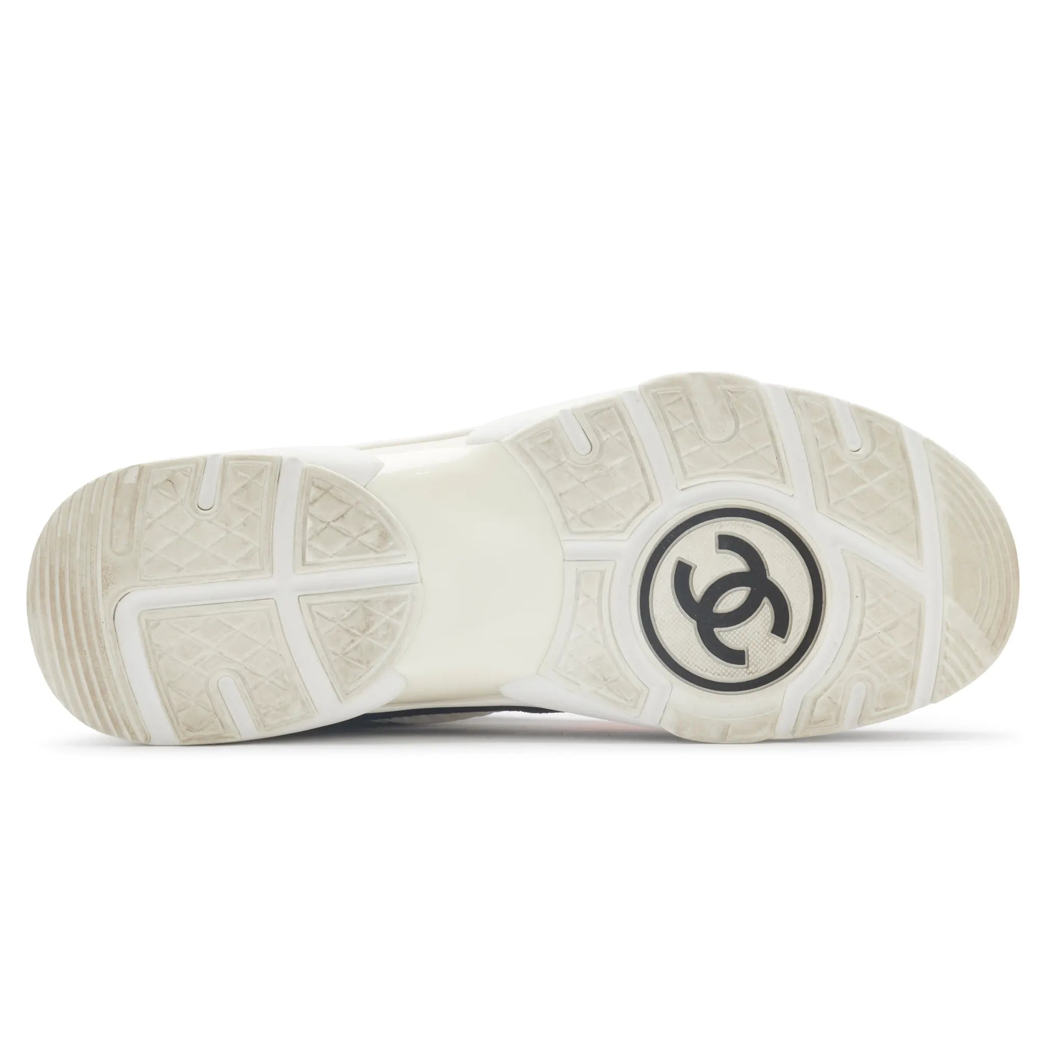 Sole View of Preloved - Chanel CC Logo Suede Nylon White Orange Blue Sneaker