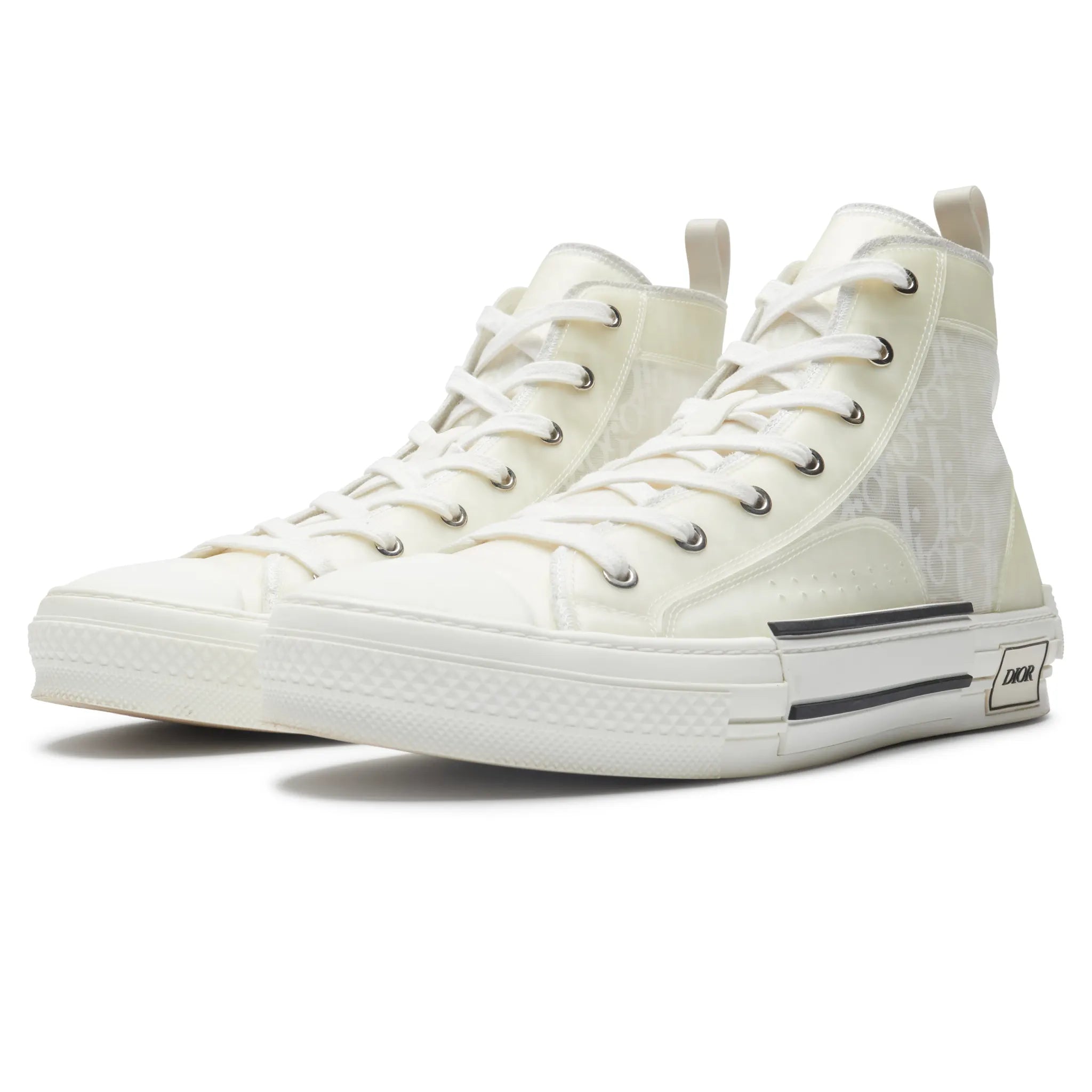 Front Side View of Preloved - Dior B23 Dior Oblique Canvas High White Sneaker 3SH118YNT_H060
