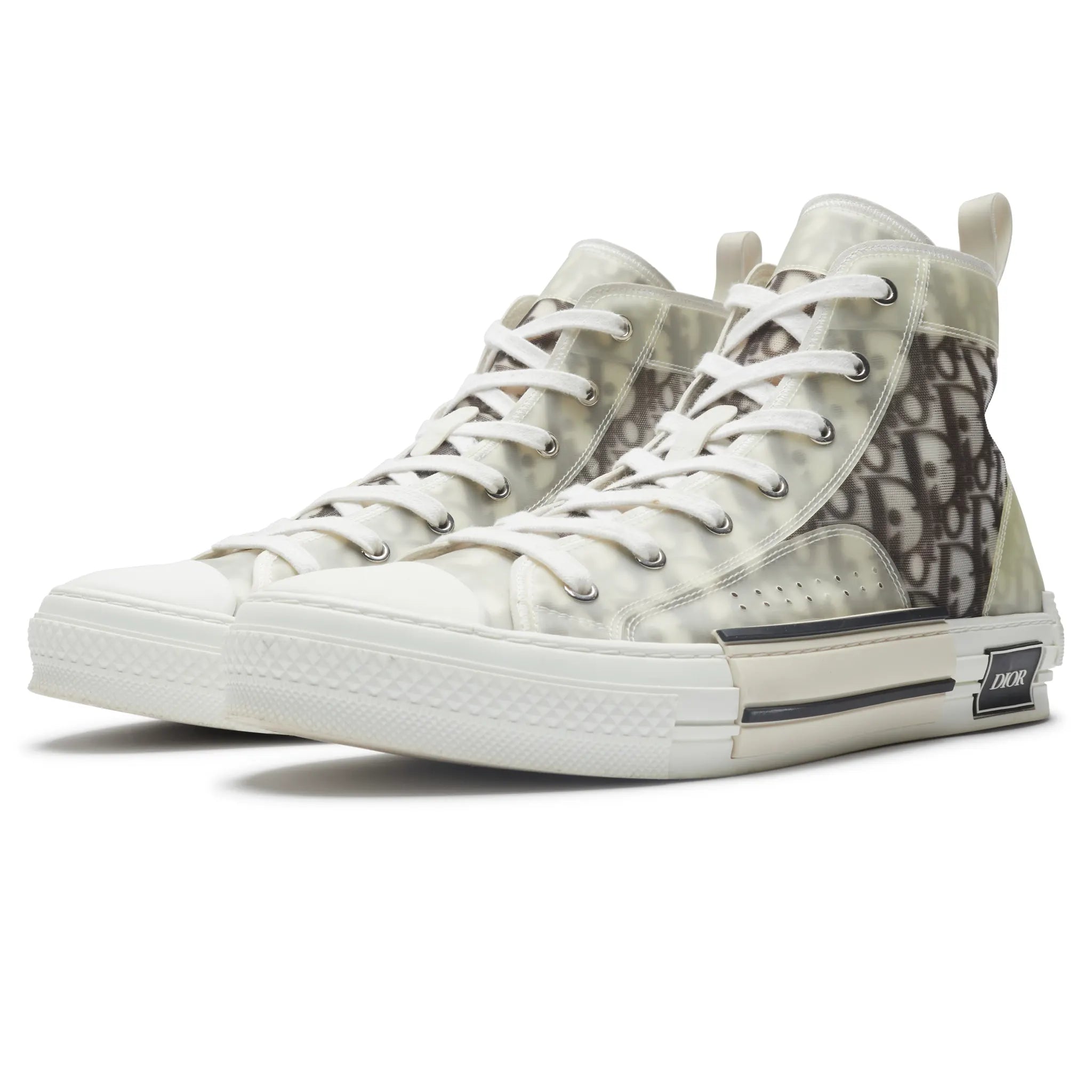 Front Side View of Preloved - Dior B23 Dior Oblique High White Black Sneaker 3SH118YJP_H069