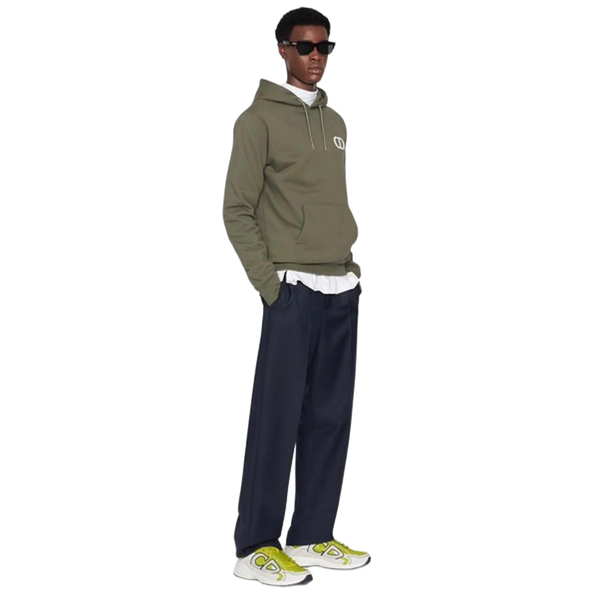 Model Front Side View of Preloved - Dior CD Icon Khaki Olive Hoodie 113J698A0531_C680