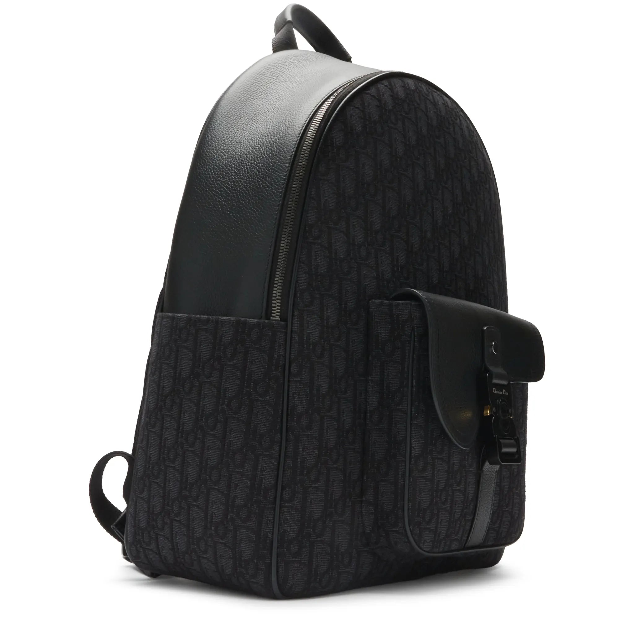 Front Side View of Preloved - Dior Oblique Jacquard And Grained Calfskin Black Saddle Backpack 1ADBA212YKS_H03E