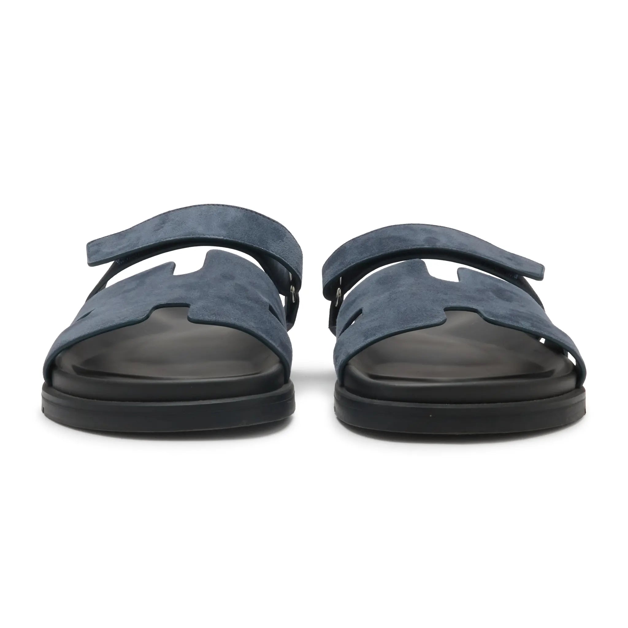 Front View of Preloved - Hermes Paris Chypre Suede Blue Sandals
