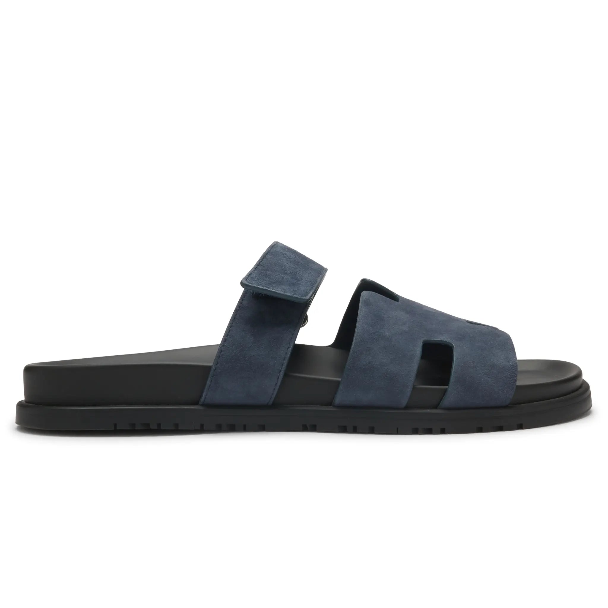 Side View of Preloved - Hermes Paris Chypre Suede Blue Sandals