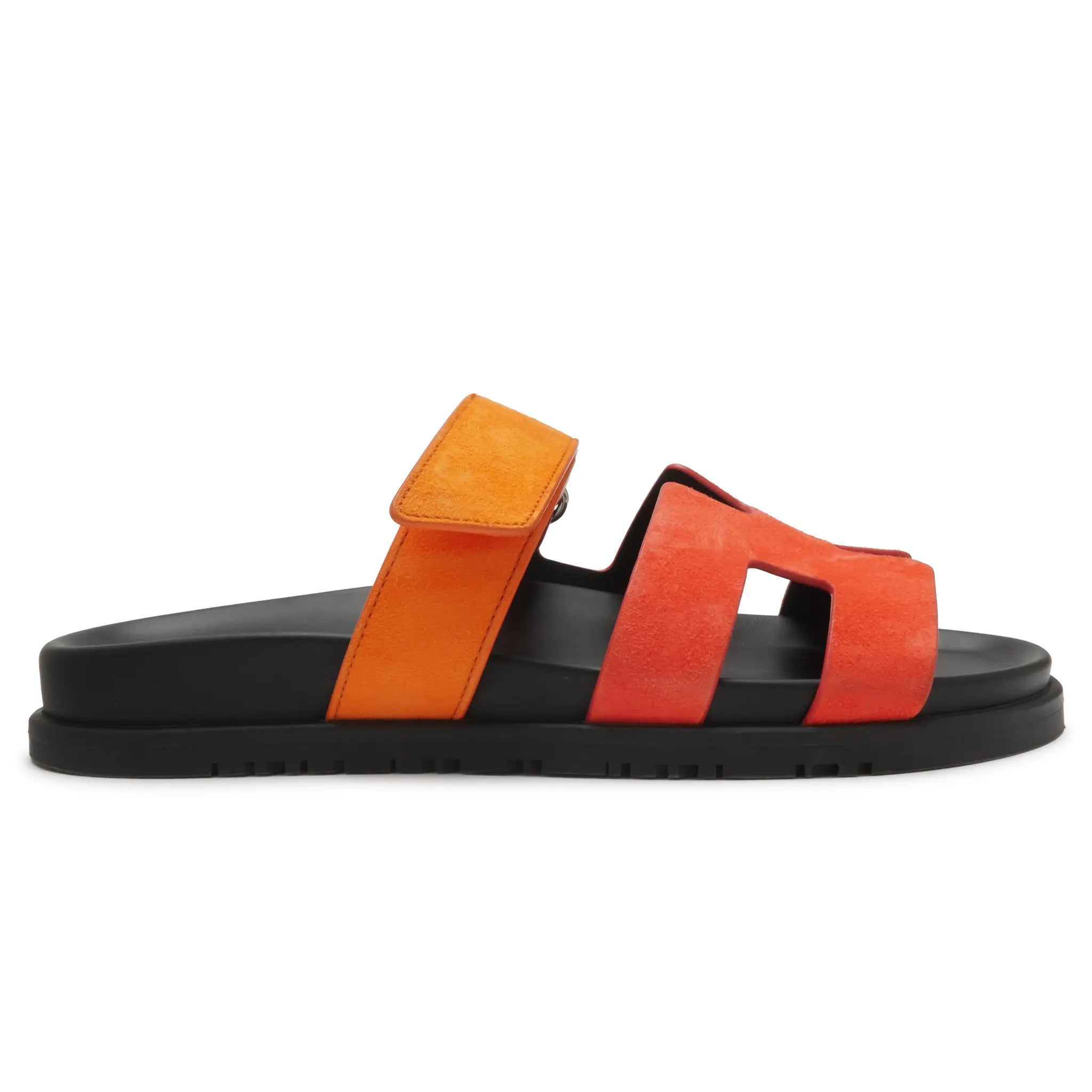 Side View of Preloved - Hermes Paris Chypre Suede Rouge Ecarlate Sunset Sandals H222297Z LS365