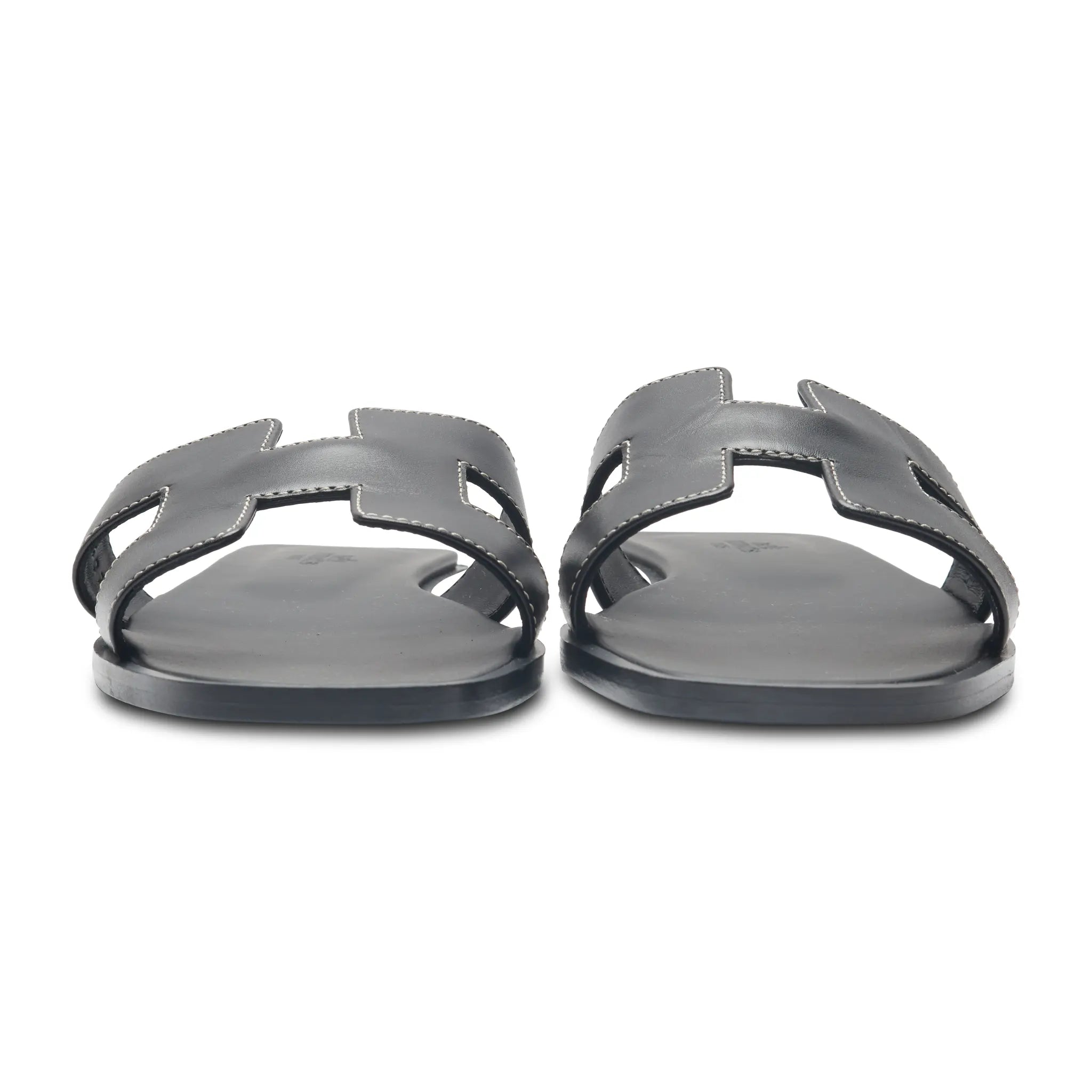 Front View of Preloved - Hermes Paris Oran Black Sandal H021056Z 01340